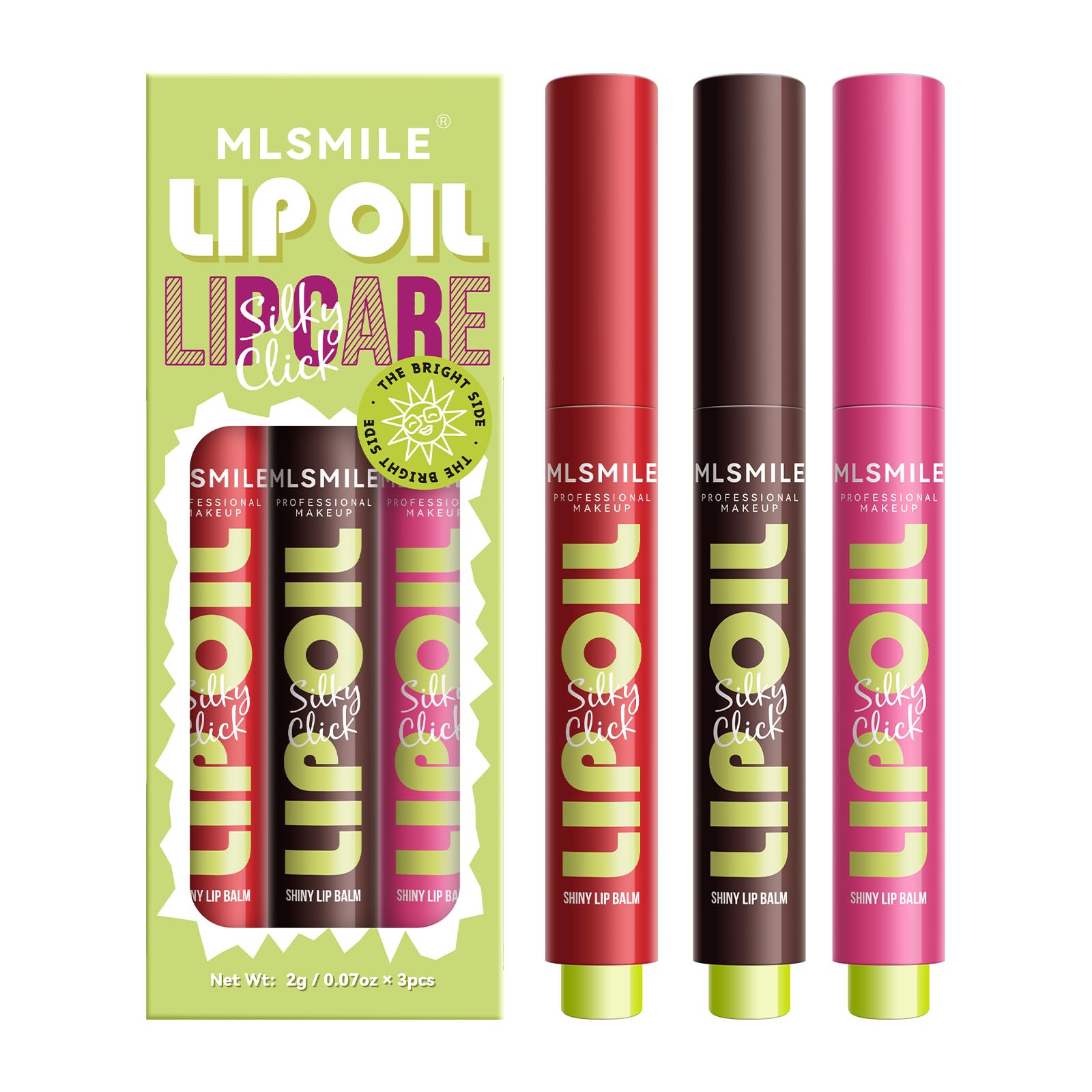 3 Colors Fat Lip Oil Click Slick - Press Lipstick Set with Coconut Oil | Moisturizing Lip Balm, High Pigment Glow Lip Oil for Women | Vegan, Lightweight & Glossy Lip Plumper | Perfect for Daily Wear, Date Night & Special Occasions
