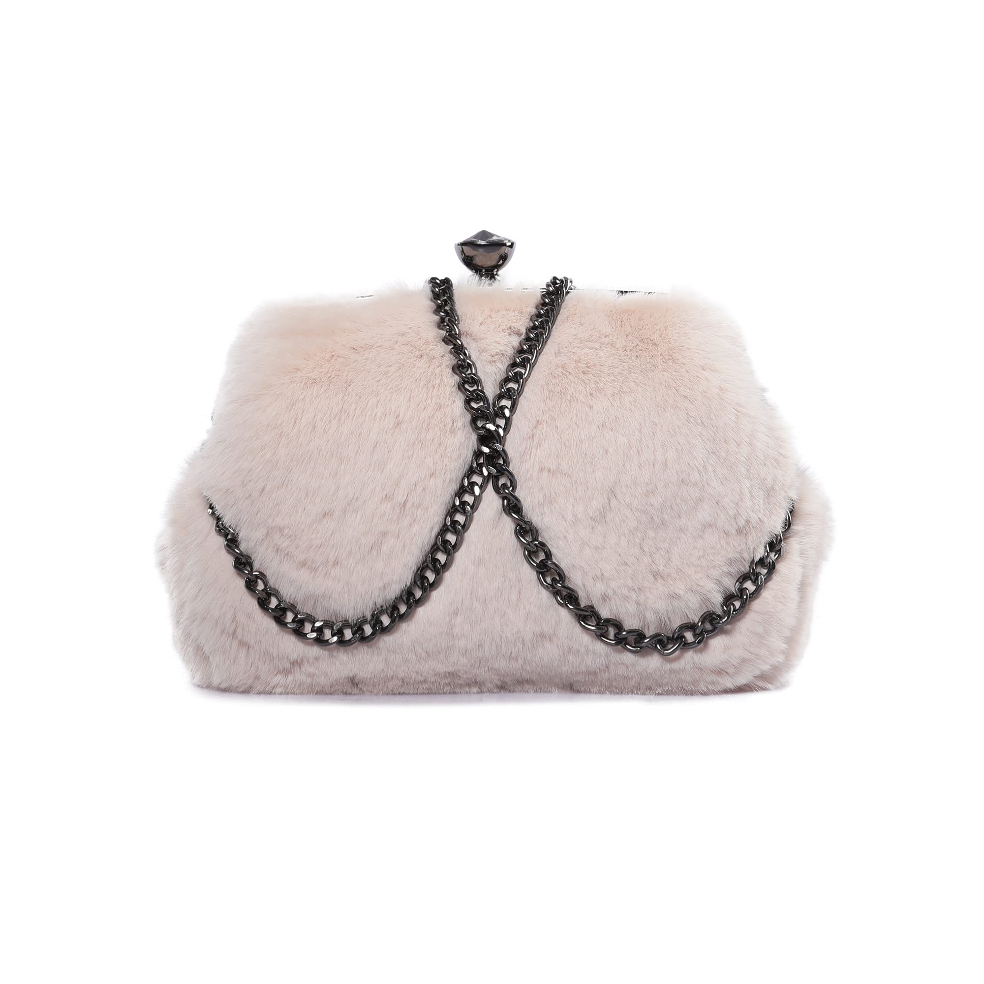 Luxury Faux Fur Purse for Women - Rhinestone Shoulder Bag & Fluffy Evening Clutch Crossbody Bag | Elegant Party, Wedding, Prom & Night Out Accessory