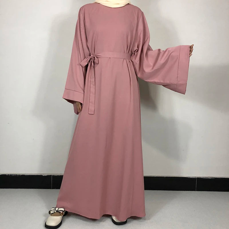 Basic Plain Nida Abaya with Free Belt - Modest Muslim Dress for Women - Perfect for Prayer, Eid, and Special Occasions