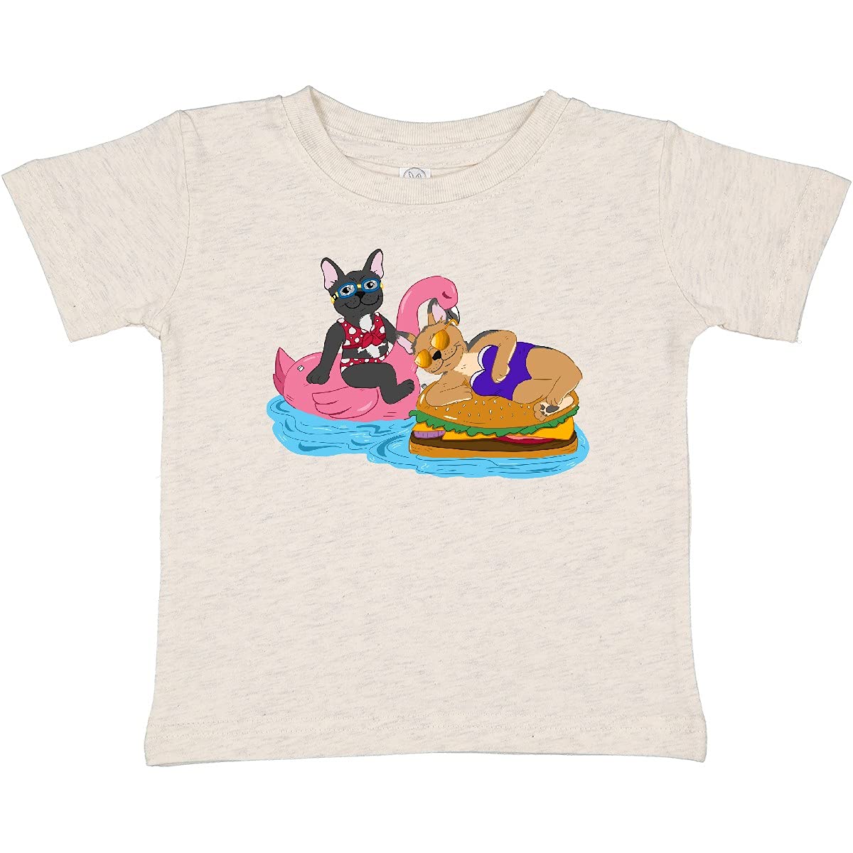 Cute French Bulldogs on Pool Floaties Baby T-Shirt | Adorable Pet Lover Outfit for Boys & Girls | Perfect for Summer, Beach Trips & Family Photos