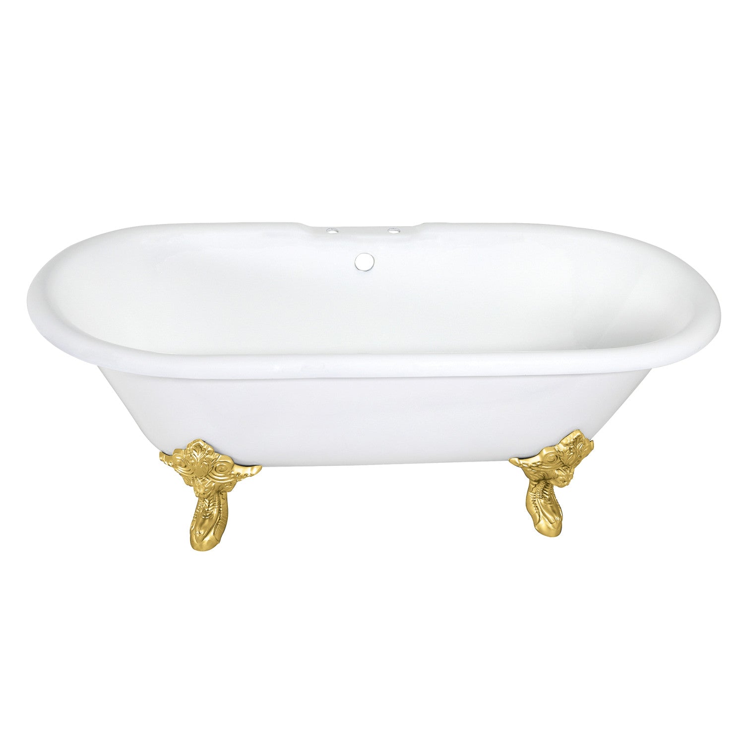 72 Inch White Cast Iron Clawfoot Bathtub with Brushed Brass Feet - Oval Double Ended Freestanding Tub for Vintage & Modern Bathrooms (7