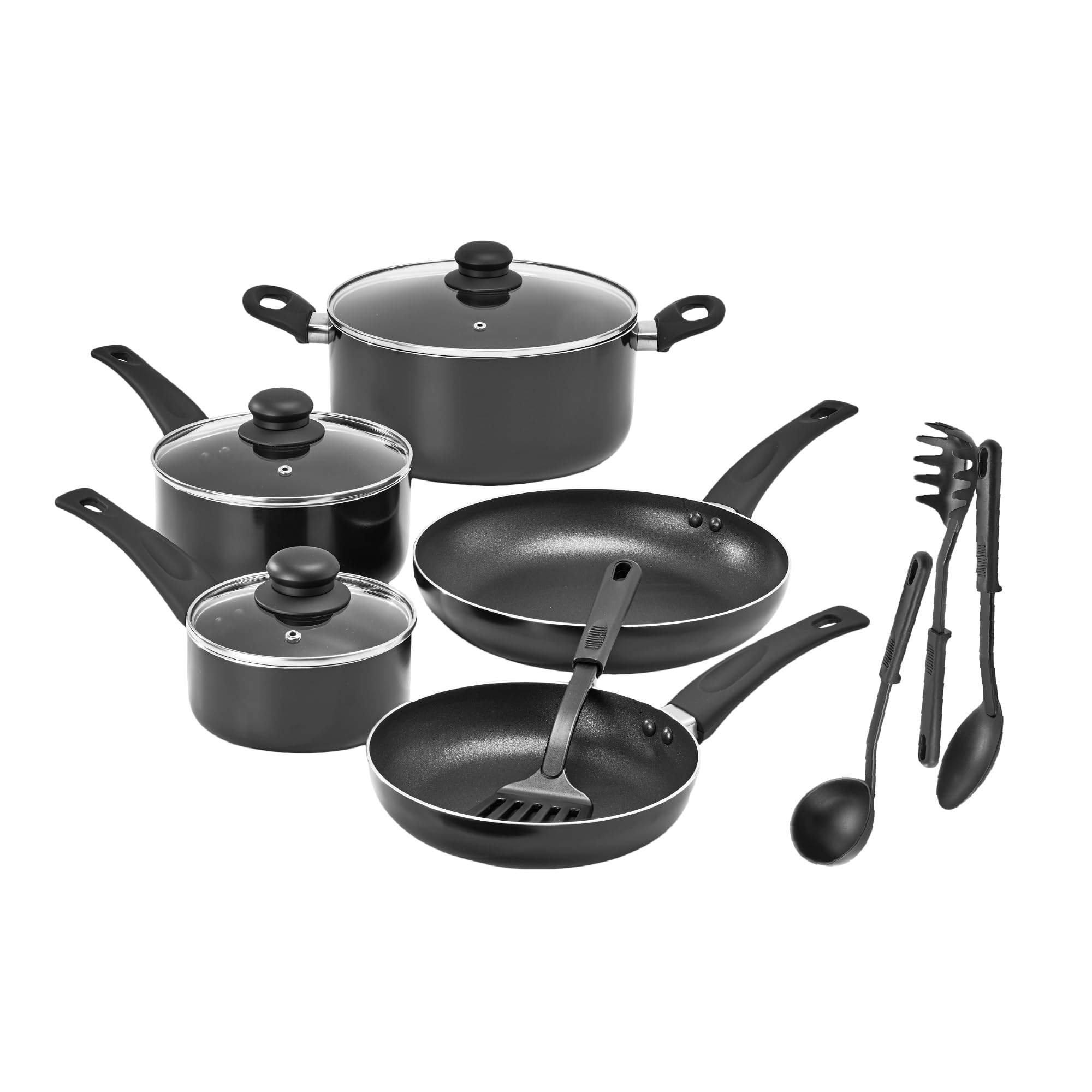 Bella 12-Piece Nonstick Cookware Set - PFOA-Free Pots and Pans with Utensils, Scratch-Resistant Aluminum Cooking Surface for Gas, Electric & Induction Stoves - Perfect for Everyday Cooking, Family Meals & Professional Kitchens