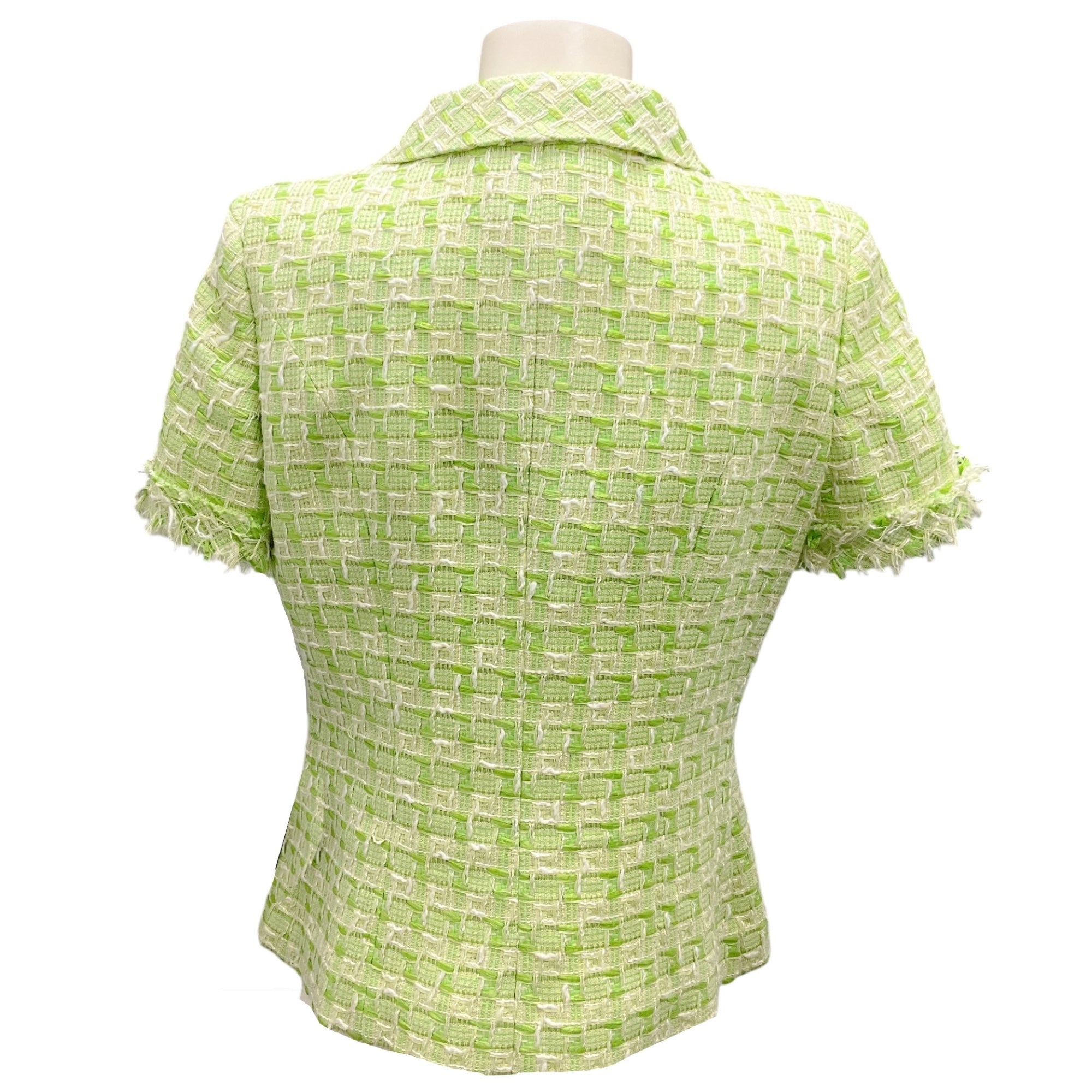 Oscar de la Renta Lime Green Short Sleeve Tweed Jacket for Women | Elegant Summer Blazer for Office, Wedding & Special Occasions