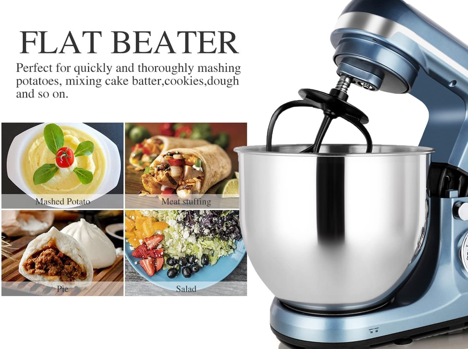 Professional 6-Qt Stand Mixer with Timer - 500W 6-Speed Tilt-Head Electric Kitchen Mixer (Silver Blue) - Perfect for Baking Cakes, Cookies, Bread & Dough Kneading