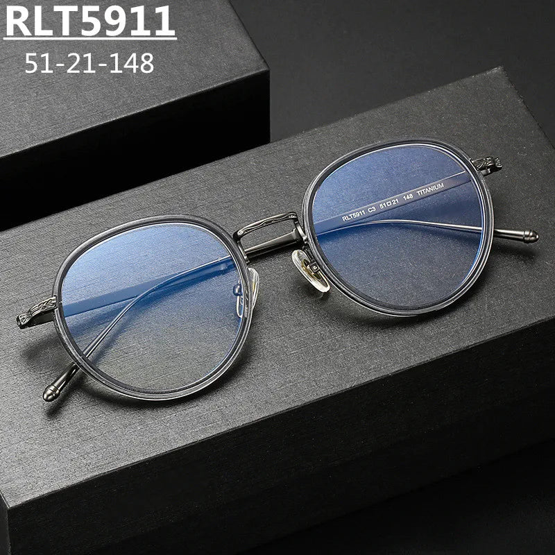 Stylish Aimee Unisex Full Rim Oval Round Titanium Acetate Eyeglasses Frame 5911 - Lightweight & Durable for Work, Reading & Fashion