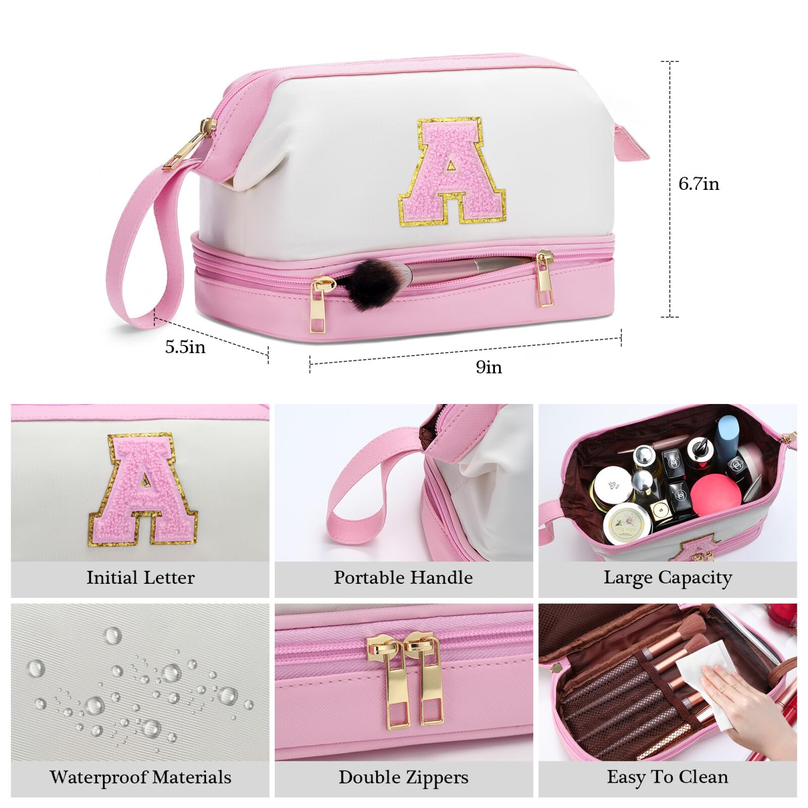 YOOLIFE PU Leather Toiletry Bag for Women & Teens - Large Capacity Cosmetic Travel Bag, Personalized Birthday Gift for Girls, Best Friend, Unique Present (Pink) - Perfect for Travel, Spa, Gym & Daily Organization