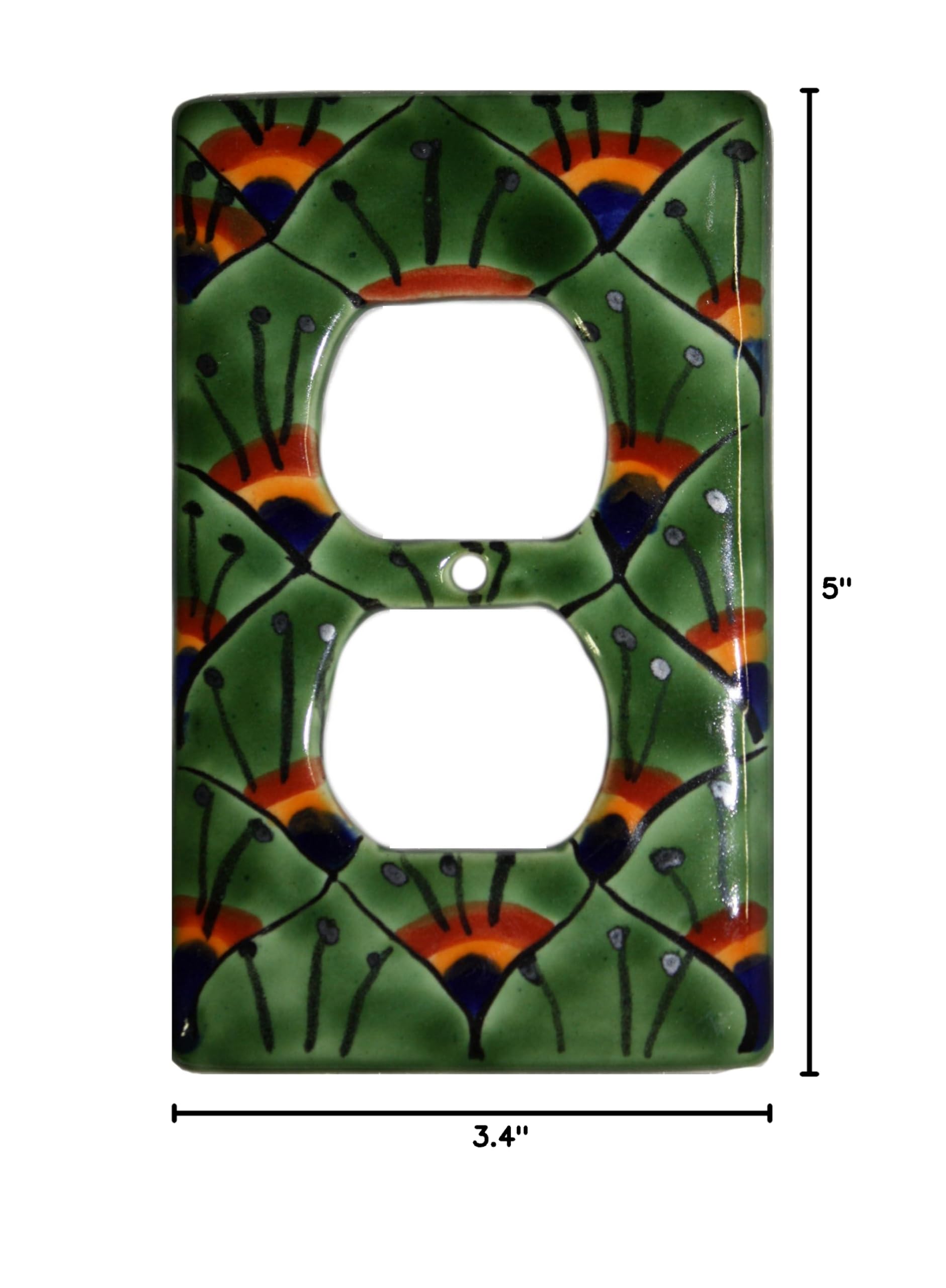 Green Peacock Talavera Ceramic Switch Plate Cover - Hand-Painted Mexican Style Outlet Cover - Perfect for Kitchen, Bathroom & Home Decor