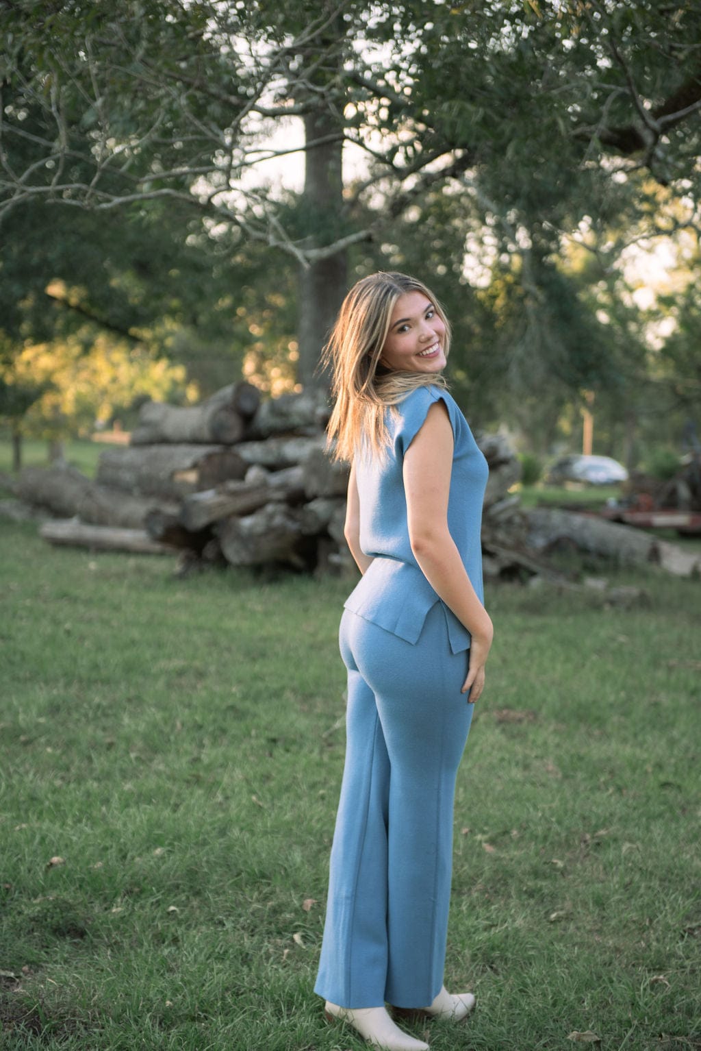 Stylish Dusty Blue Knit Set Pants for Women - Soft Comfortable Lounge & Sleepwear - Perfect for Home Relaxation, Yoga, and Casual Outings