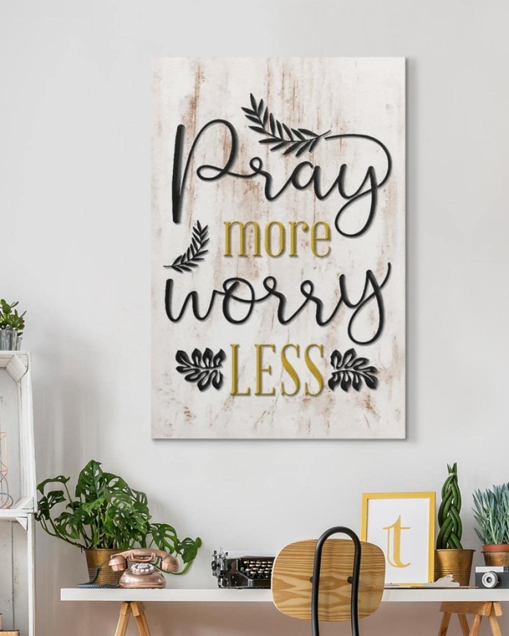 Pray More Worry Less Christian Wall Art Canvas - Inspirational Jesus & God Canvas Prints for Home Decor, Church, Office & Gift Giving