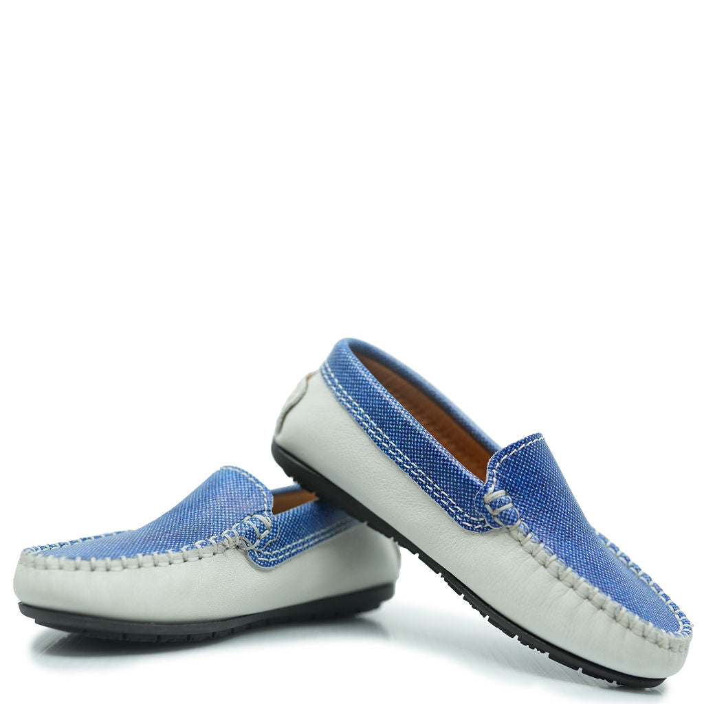 Men's Atlanta Moccasin Loafers - Denim & Ivory Casual Slip-On Shoes for Comfortable Walking, Office & Travel