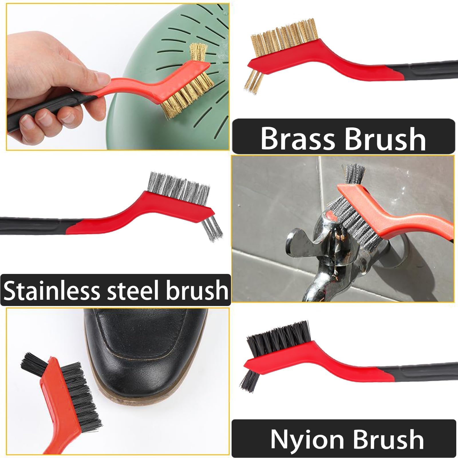 SWTYExt 7-Piece Wire Brush Set - Stainless Steel & Brass Nylon Brushes for Cleaning, Welding Slag, Rust Removal & Woodworking (3 Large + 4 Small Brushes) - Perfect for DIY Projects, Automotive Repair & Metal Surface Preparation