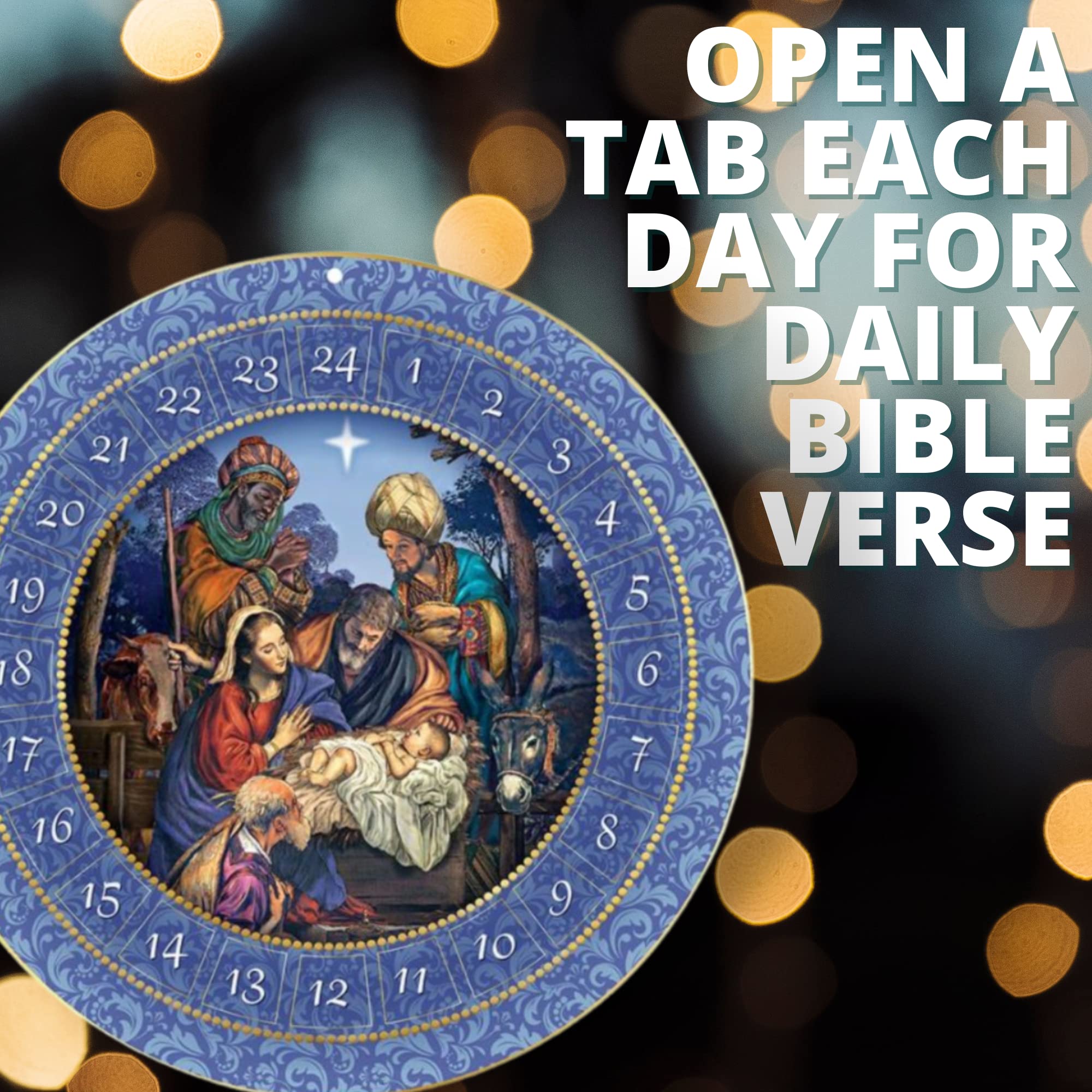 Needzo 13.75 Inch Round Hanging Catholic Advent Calendar 2024 - Nativity Scene Christmas Countdown with Daily Bible Verses | Religious Holiday Decor for Home, Church & Classroom
