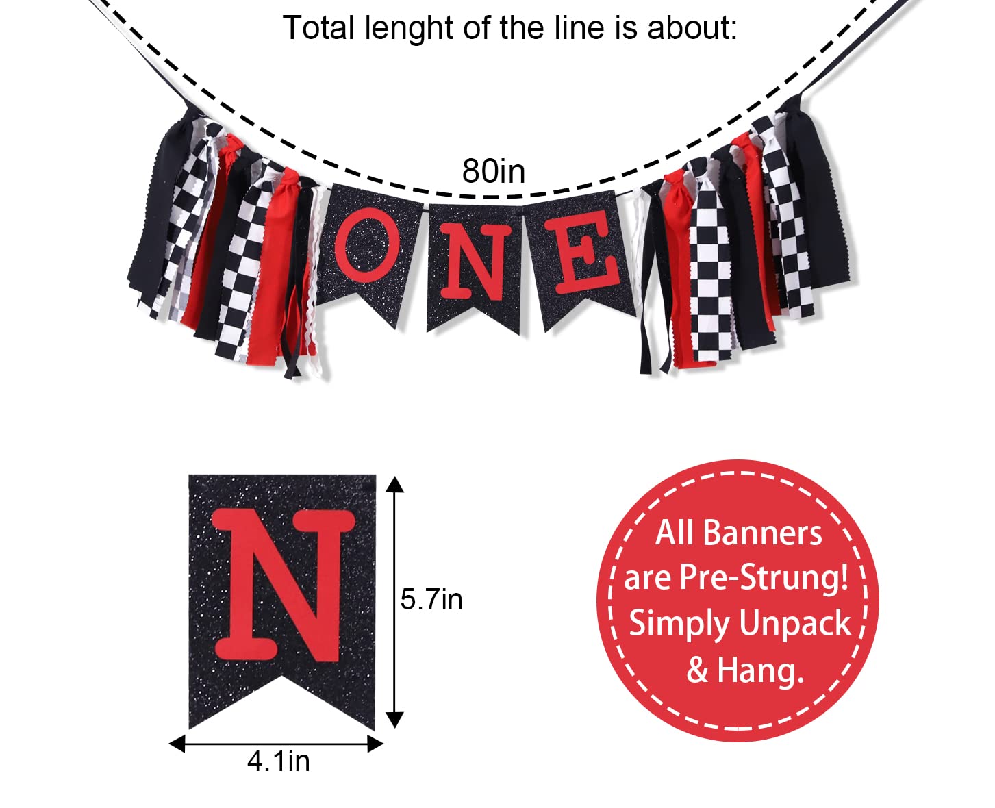Checkered Flag Racing High Chair Banner - 1st Birthday Party Decorations for Boys, Race Car Theme Cake Smash Photo Props | Perfect for Baby's First Birthday, Motorsport Themed Celebrations & Photo Shoot Backdrops