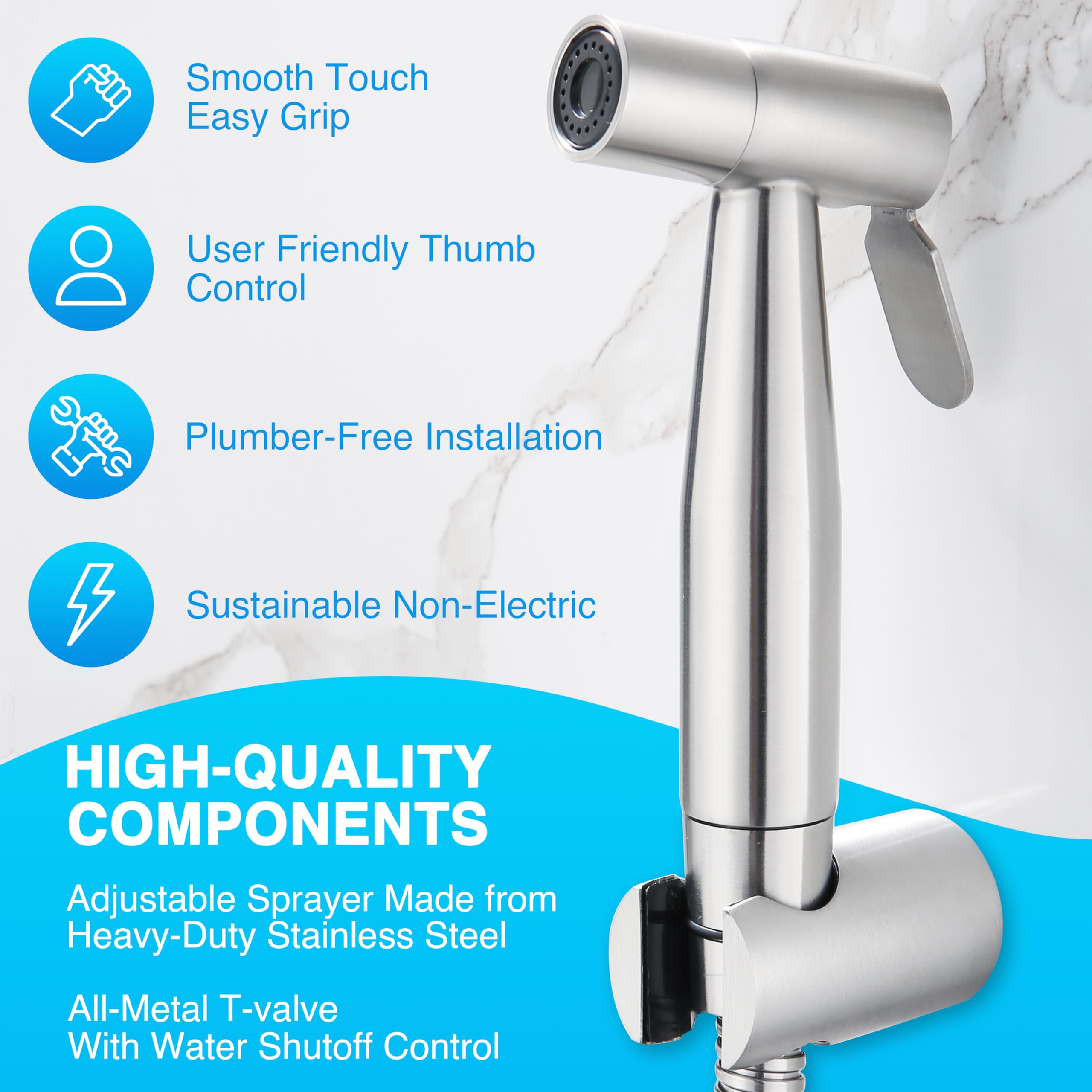 VIVIXA Adjustable Handheld Bidet Sprayer for Toilet - Stainless Steel Bidet Jet Spray Shower with Rear & Feminine Wash - Perfect for Personal Hygiene, Cloth Diaper Cleaning, and Pet Shower - Ideal for Bathroom, Baby Care, and Pet Grooming