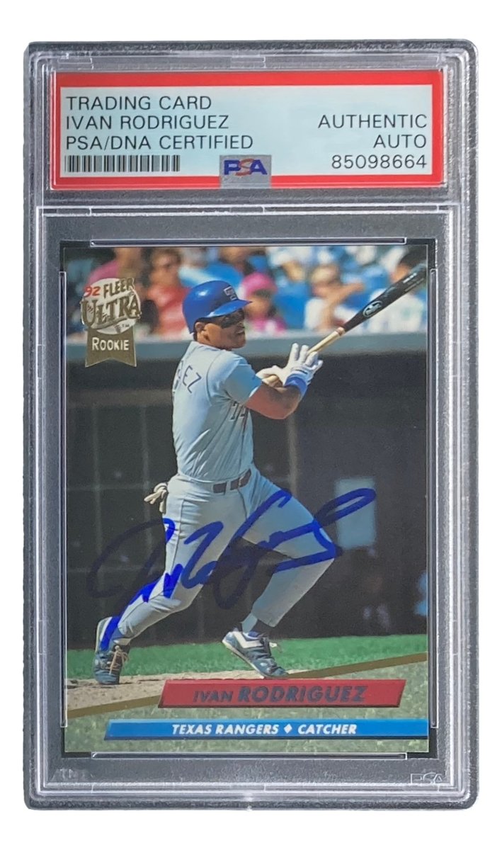 Ivan Rodriguez Autographed 1992 Fleer #139 Texas Rangers Rookie Baseball Card - PSA/DNA Certified - Perfect for Sports Memorabilia Collectors and Rangers Fans Display