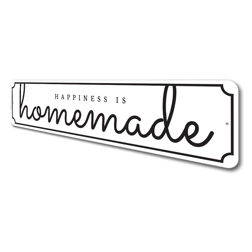 Handmade 'Happiness is Homemade' Kitchen Wall Sign - Rustic Aluminum Home Decor (4x18 Inches) - Perfect for Farmhouse Kitchens, Coffee Bars & Dining Room Decor