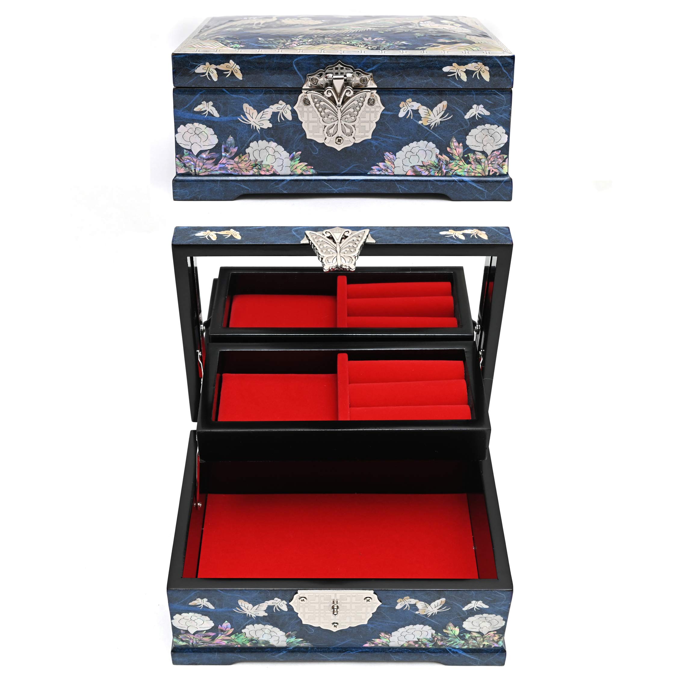 Elegant Mother of Pearl Jewelry Box with Multilevel Peacock Design - Perfect for Jewelry Storage, Gift Giving & Home Decor
