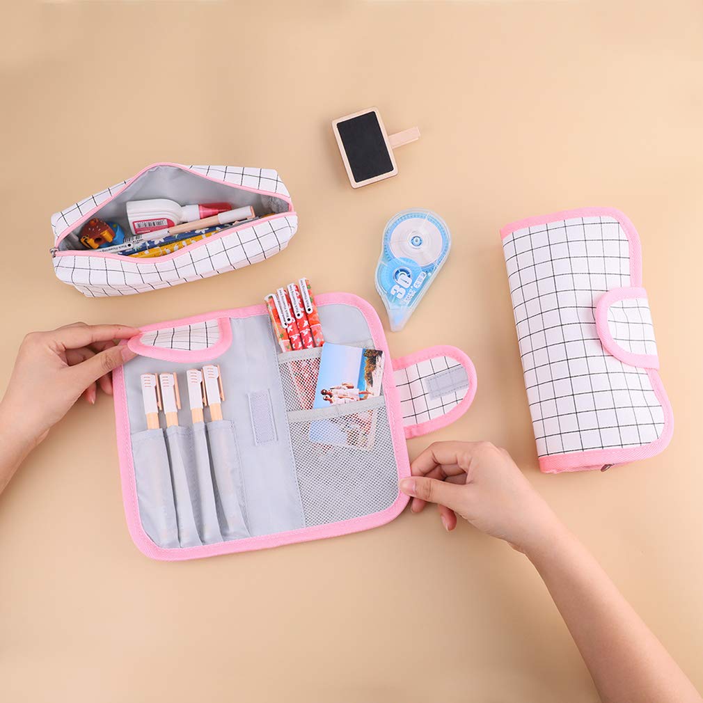 iSuperb Large Capacity Canvas Pencil Case - Removable Zippered Stationery Organizer & Makeup Pouch for Women (Pink) - Perfect for School, Office, Travel & Cosmetic Storage