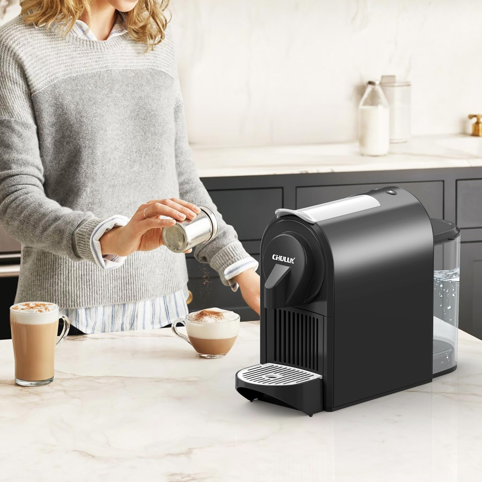 CHULUX Bafè-Pro Espresso Machine - Mini Single Serve Coffee Maker for Nespresso Original Capsules, 20 Bar Italian Pump for Home Espresso & Lungo - Perfect for Small Kitchens, Offices & Coffee Lovers (Black)