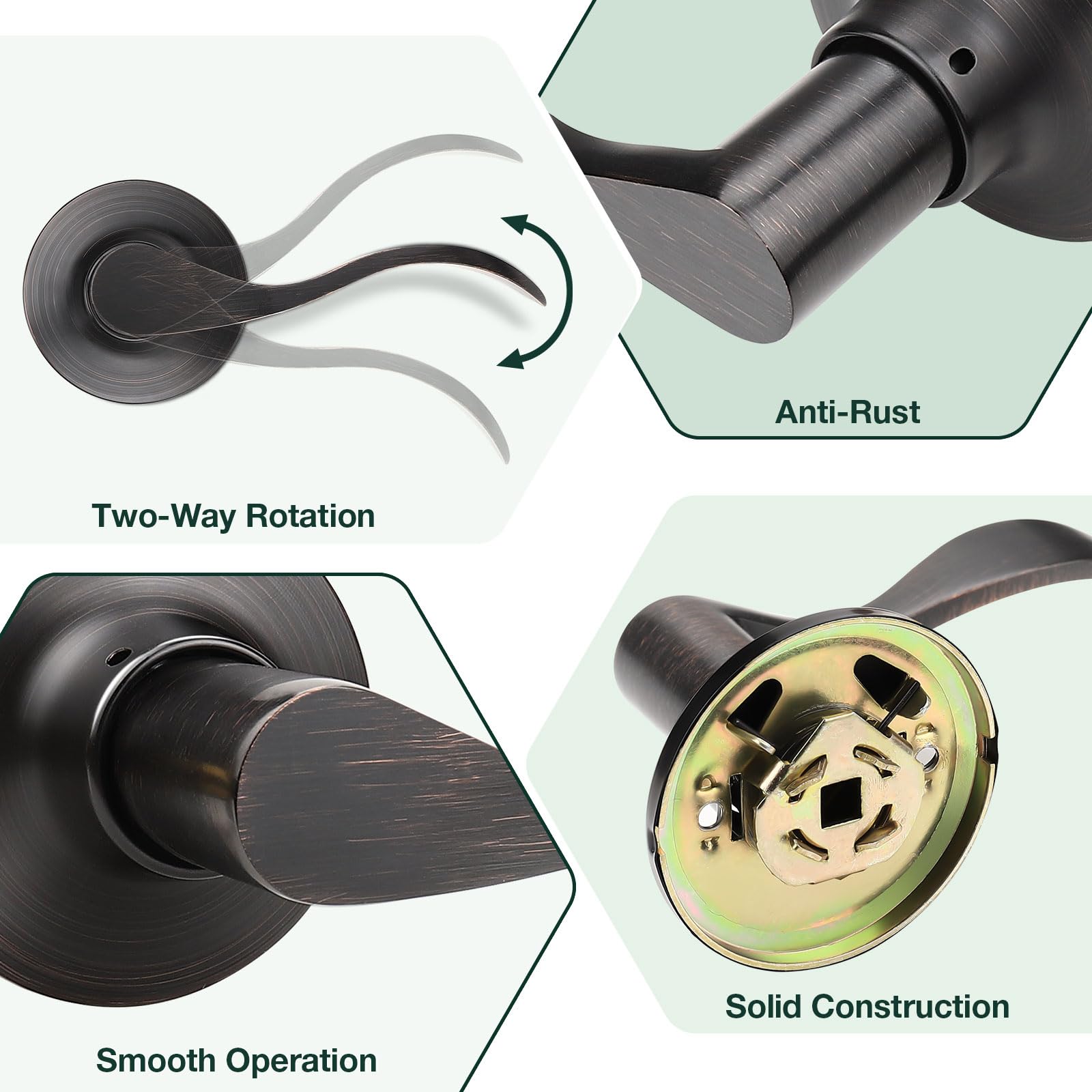 Gobekor 6-Pack Oil Rubbed Bronze Interior Door Handles with Lock - Passage & Closet Door Levers for Bedroom, Bathroom & Hallway - Smooth Operation & Secure Privacy