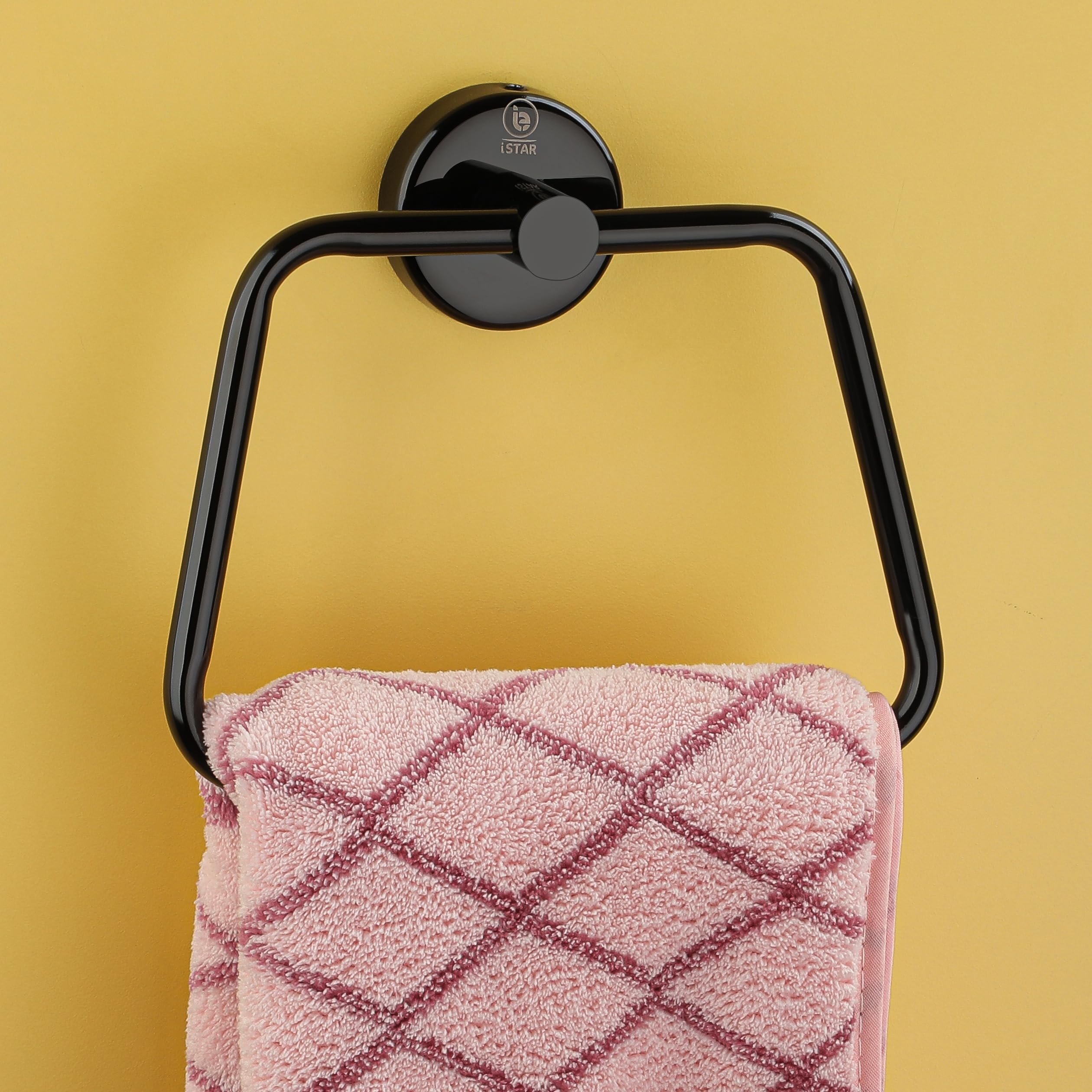 Premium Stainless Steel Towel Ring & Napkin Holder - Square Black Finish for Kitchen & Bathroom - Durable & Stylish Towel Hanger for Washbasin, Countertop, or Vanity - Pack of 1 (Perfect for Modern Home Decor & Organization)