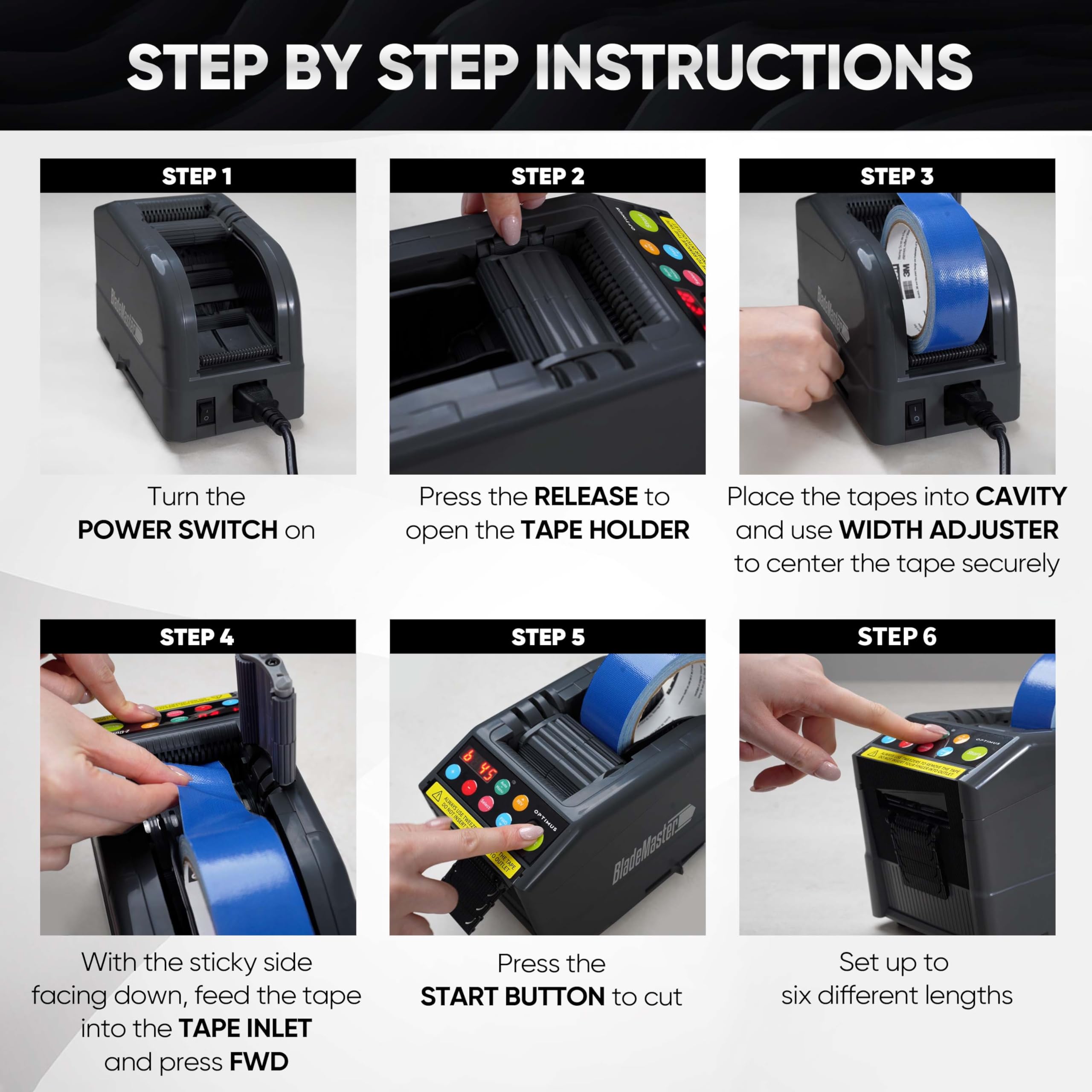 BladeMaster PRO Automatic Ribbon Cutting Machine - Commercial Grade Smart Tape Dispenser with Auto Cutter (2024 Upgraded Model) - Perfect for Gift Wrapping, Packaging, and Crafting - USA Stock Black