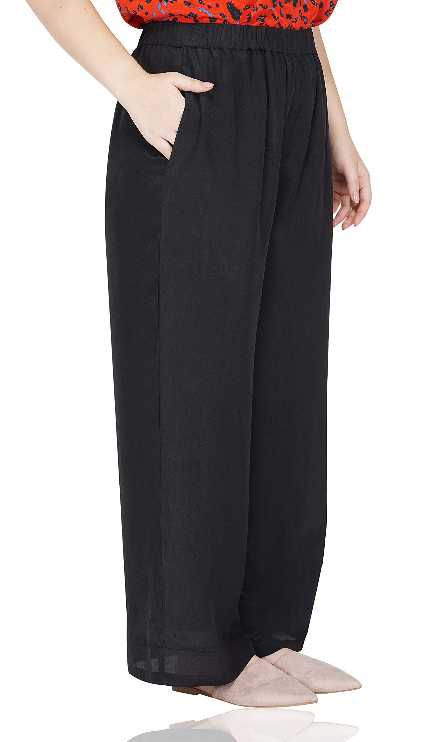 Women's Wide Leg Viscose Pants - Plus Size 1X Black Flowy Lounge Pants for Casual Wear, Office & Travel