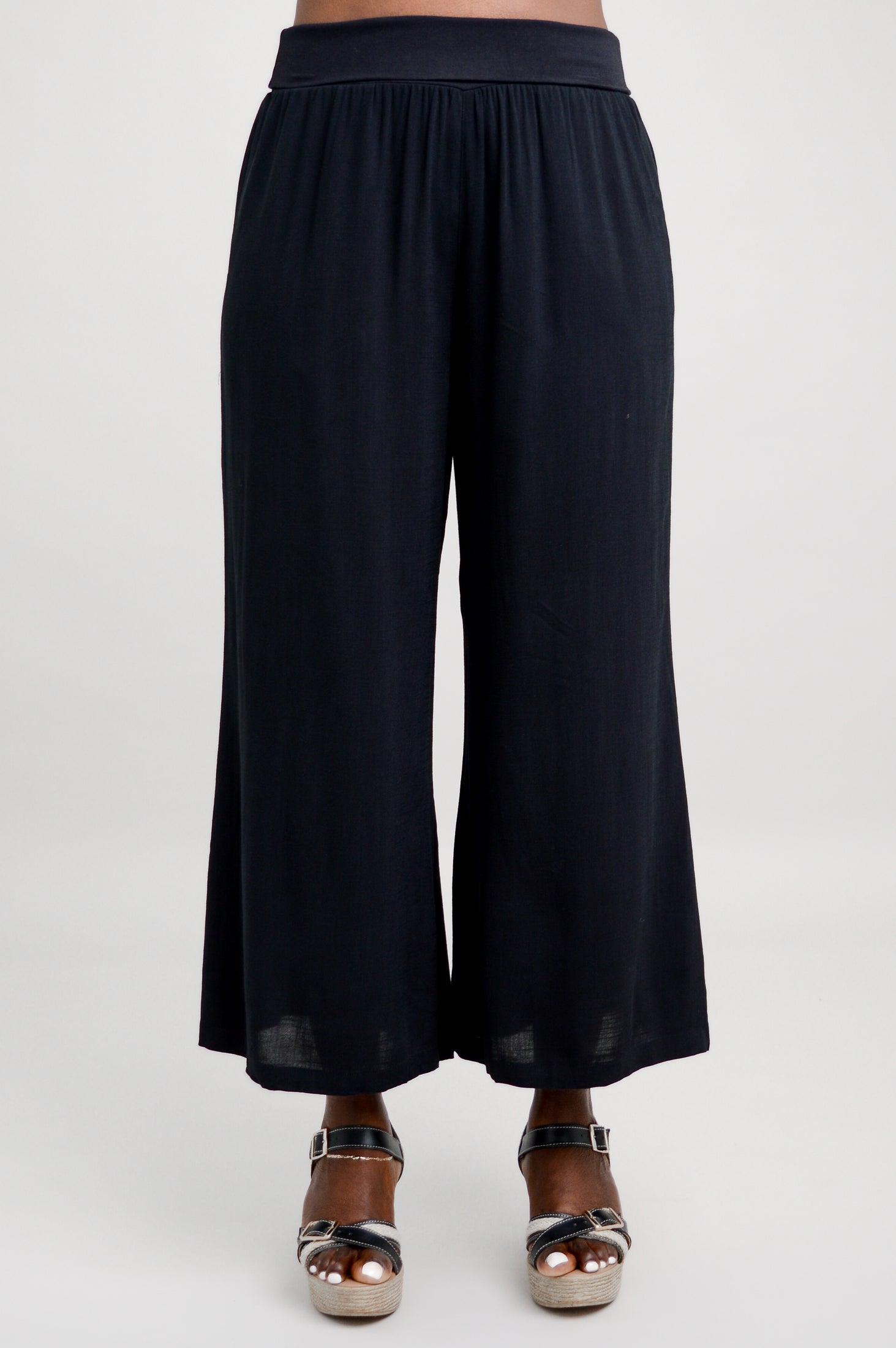 Landon Capri Pants for Women - Black Linen Bamboo Blend - Comfortable & Breathable for Summer, Travel & Casual Wear