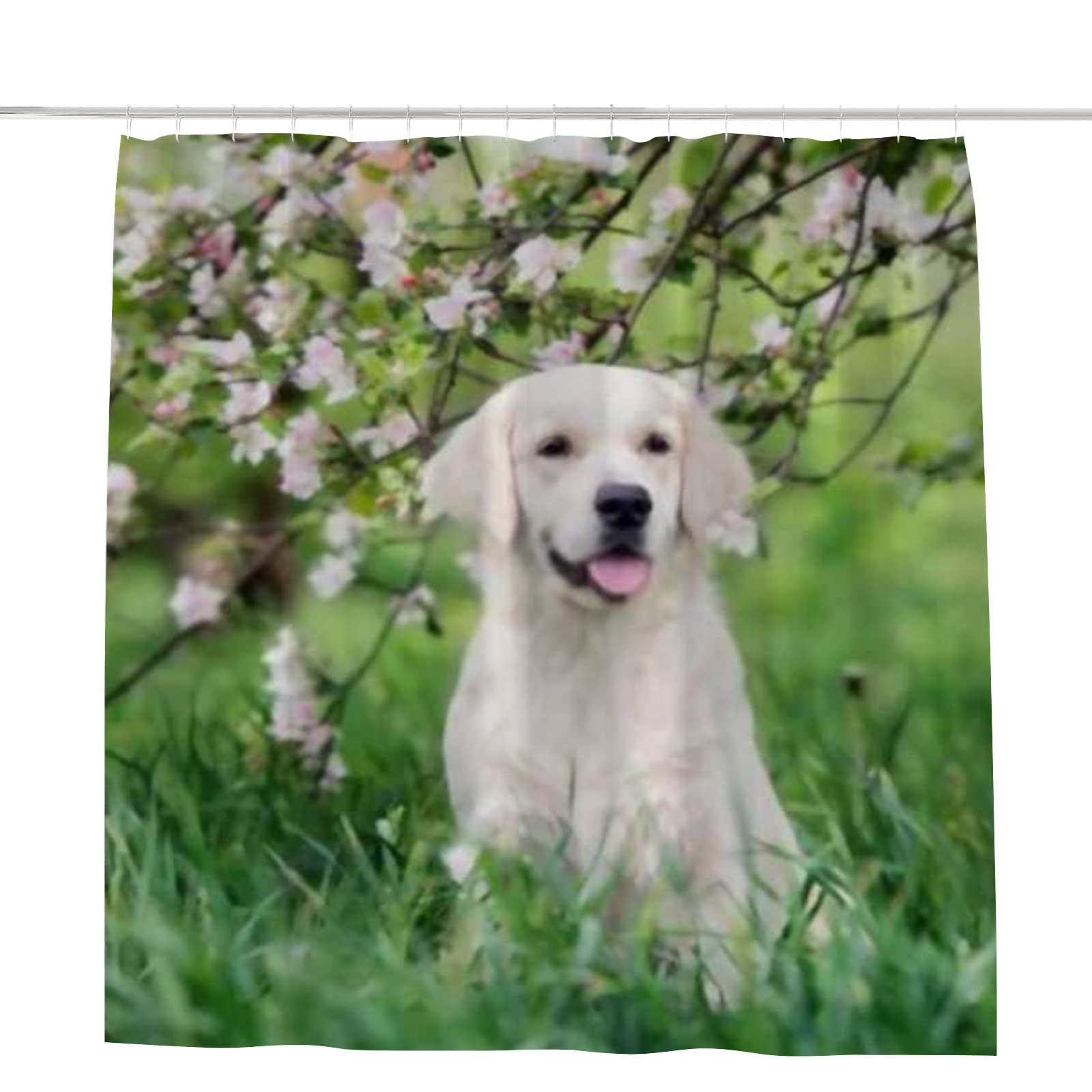 Golden Retriever Dog Print Waterproof Shower Curtain Liner 60x72 Inches - Polyester Bathroom Decor with 12 Hooks for Bath, Shower, and Pet Lover's Home Decoration