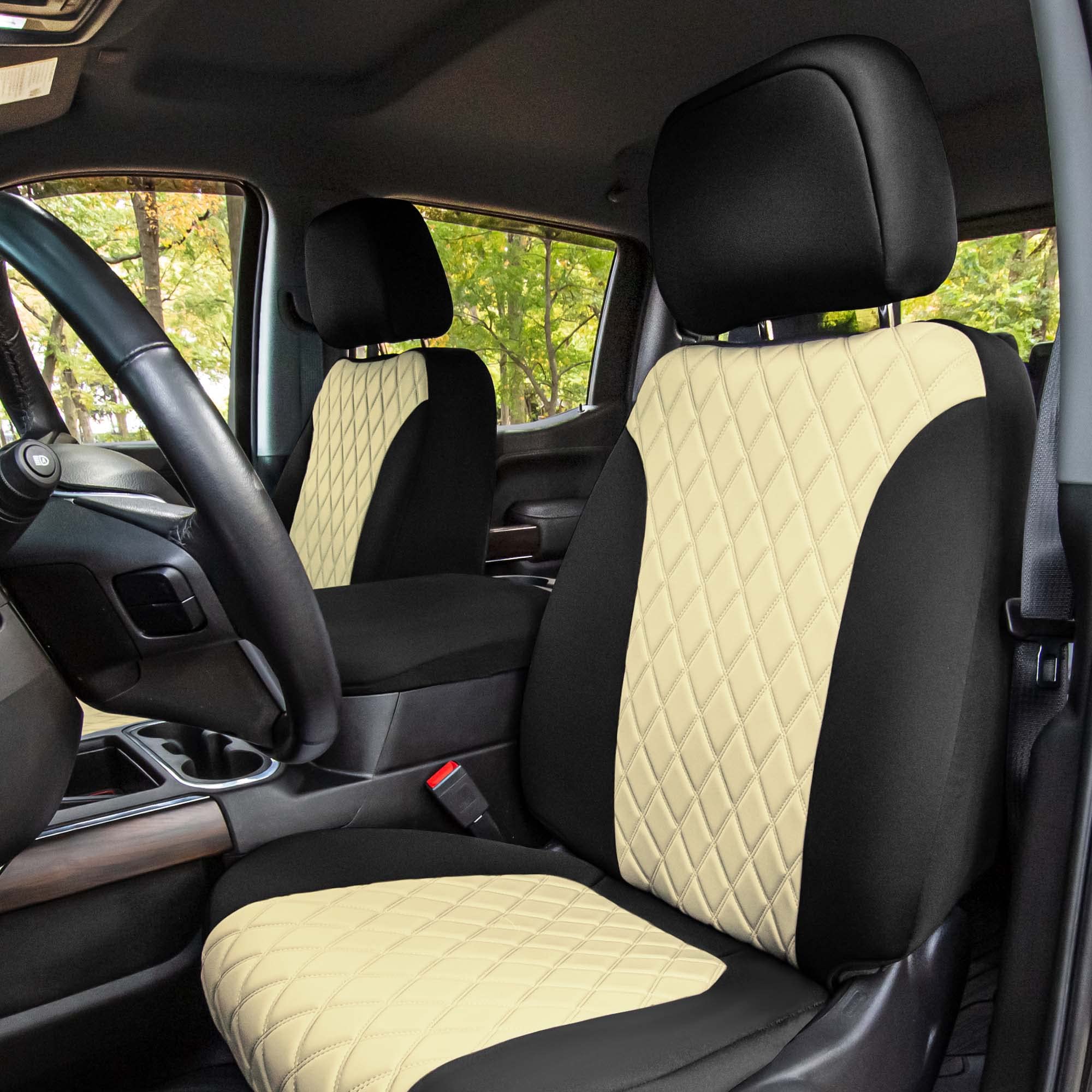 Premium Neoprene Water-Resistant Seat Covers for 2019-2023 GMC Sierra 1500/2500HD/3500HD (SLT/AT4/Denali) - Custom Fit Front Set in Beige | All-Weather Protection & Enhanced Comfort for Trucks, SUVs & Off-Road Adventures