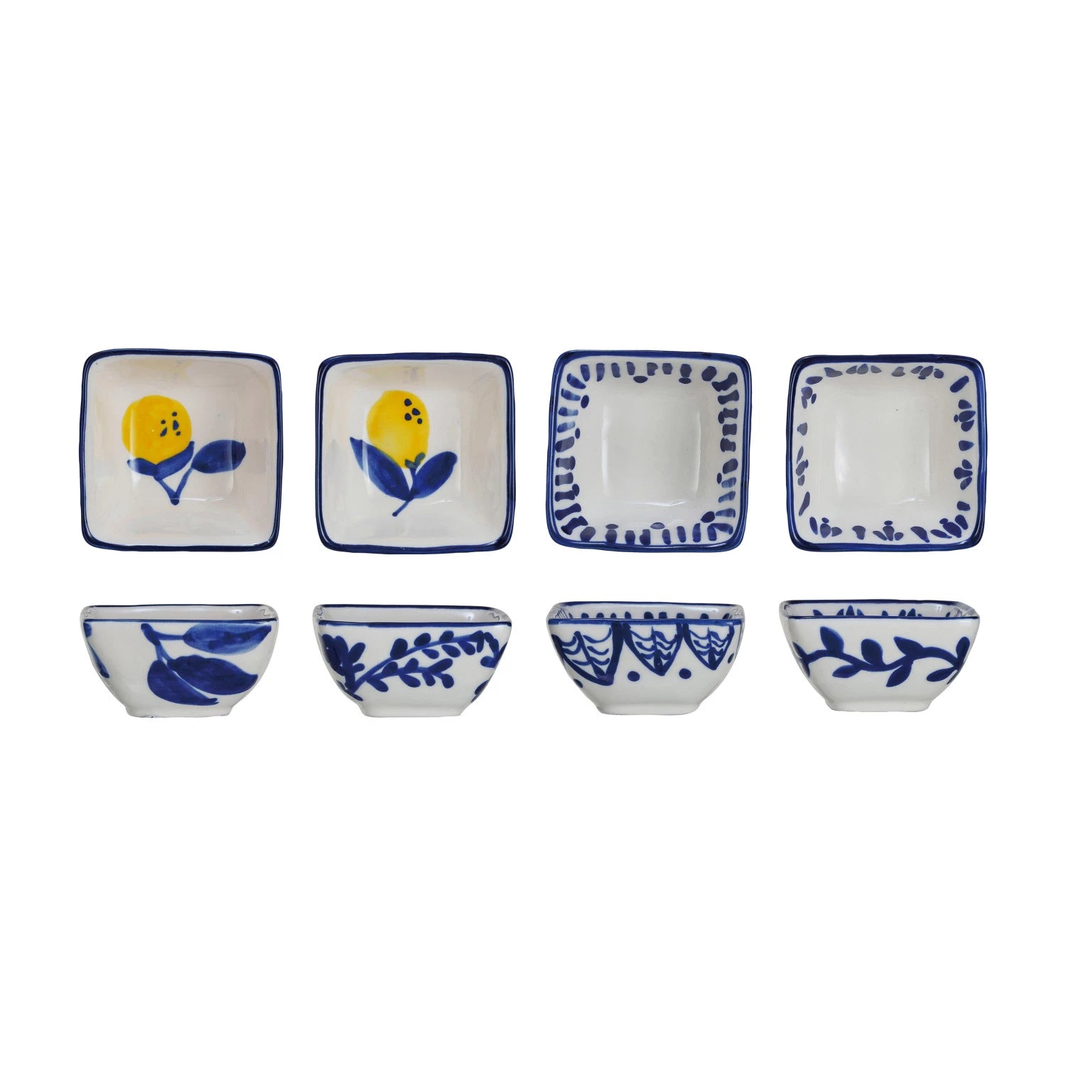 Hand Painted Lemons Stoneware Bowl Set - 4 Piece Ceramic Serving Bowls for Salad, Soup & Dessert - Farmhouse Kitchen Decor & Dining Tableware