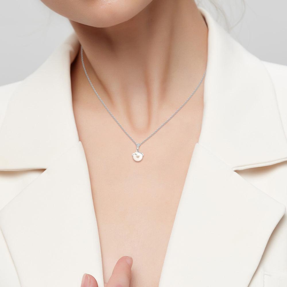 8mm Freshwater Cultured Pearl Spiral Pendant Necklace with Moissanite Accents - Elegant Jewelry Gift for Women, Perfect for Weddings, Anniversaries & Special Occasions