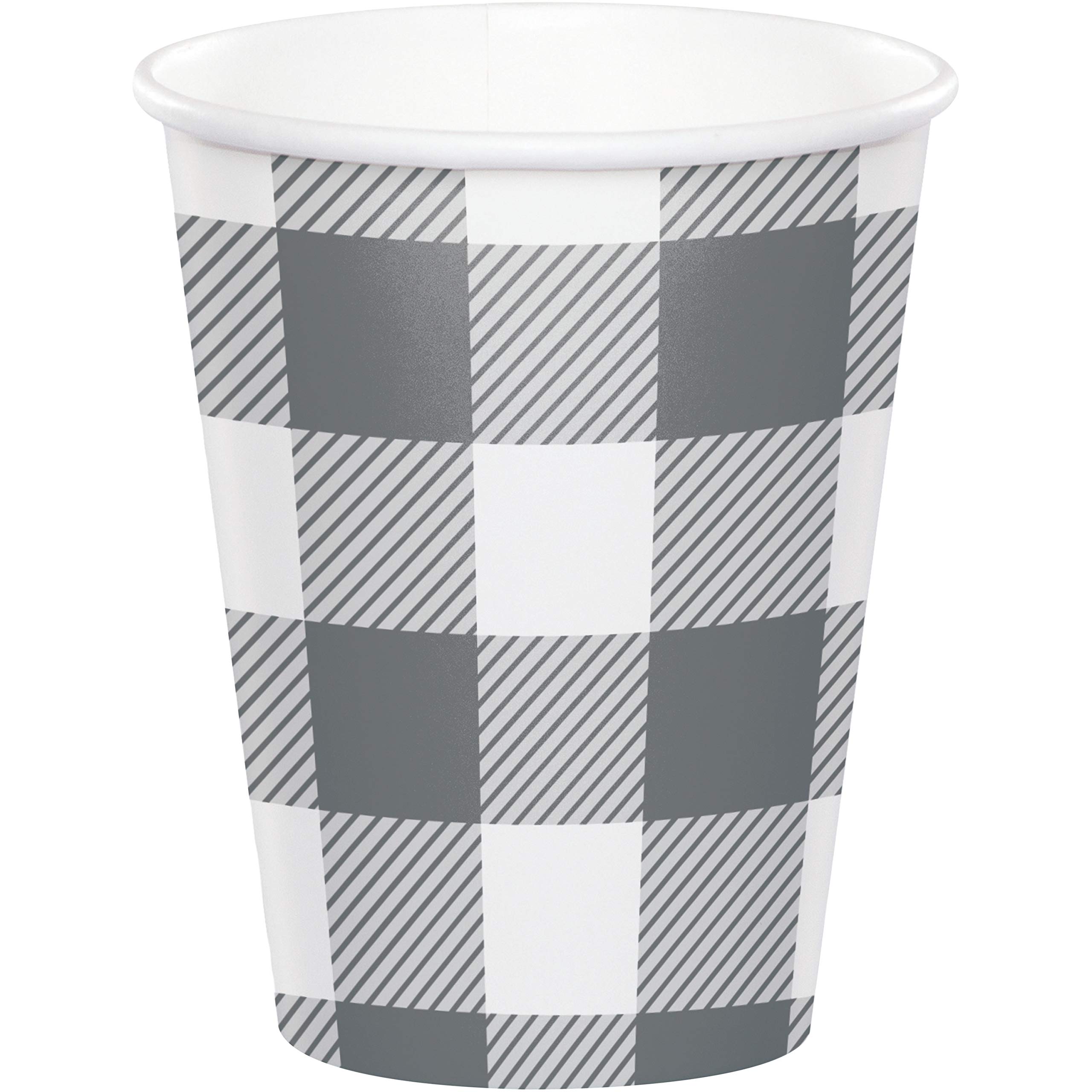 Creative Converting Gray and White Buffalo Check Disposable Cups, 8 Count - Perfect for Picnics, BBQs, and Party Decorations