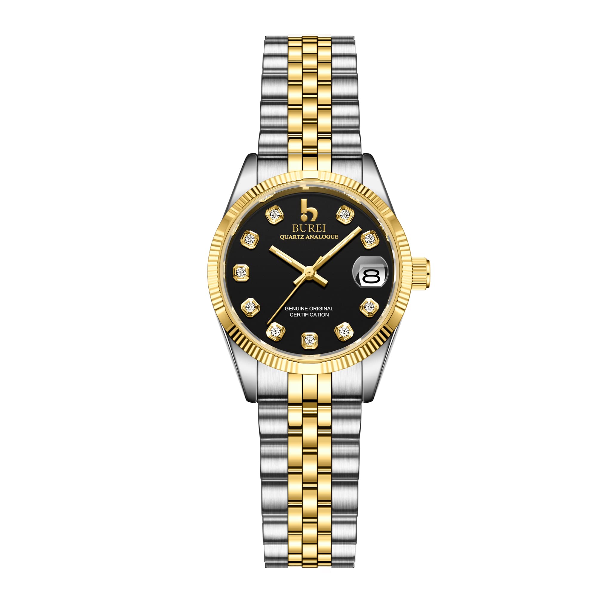 BUREI 36MM Silver Stainless Steel Women's Fashion Watch - Analog Quartz Wristwatch with Date Display | Perfect for Office, Business, and Everyday Wear