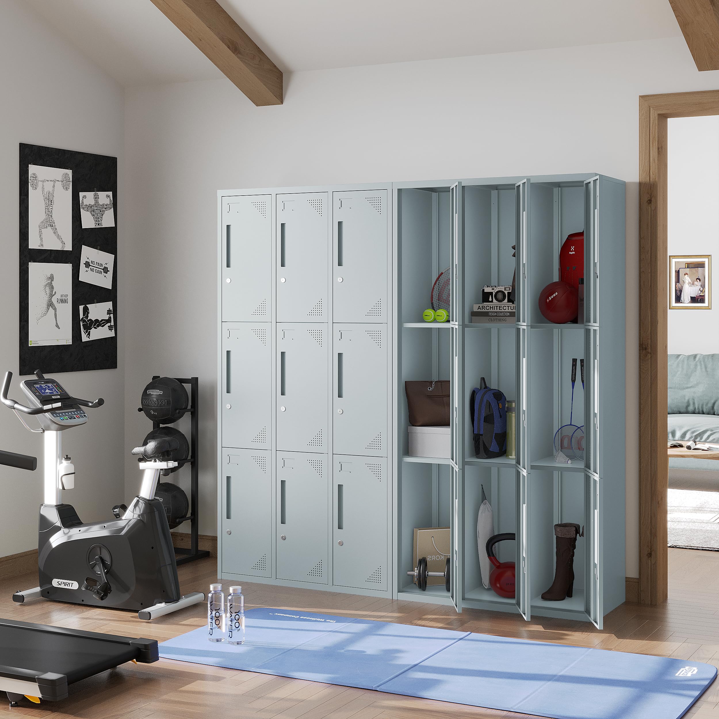MIIIKO 3-Tier Metal Storage Locker with 9 Doors & Keys - 71