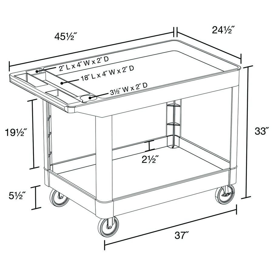 Luxor XLC11B Heavy Duty 2-Shelf Utility Cart - Durable Rolling Cart for Kitchen, Office, Warehouse & Industrial Use