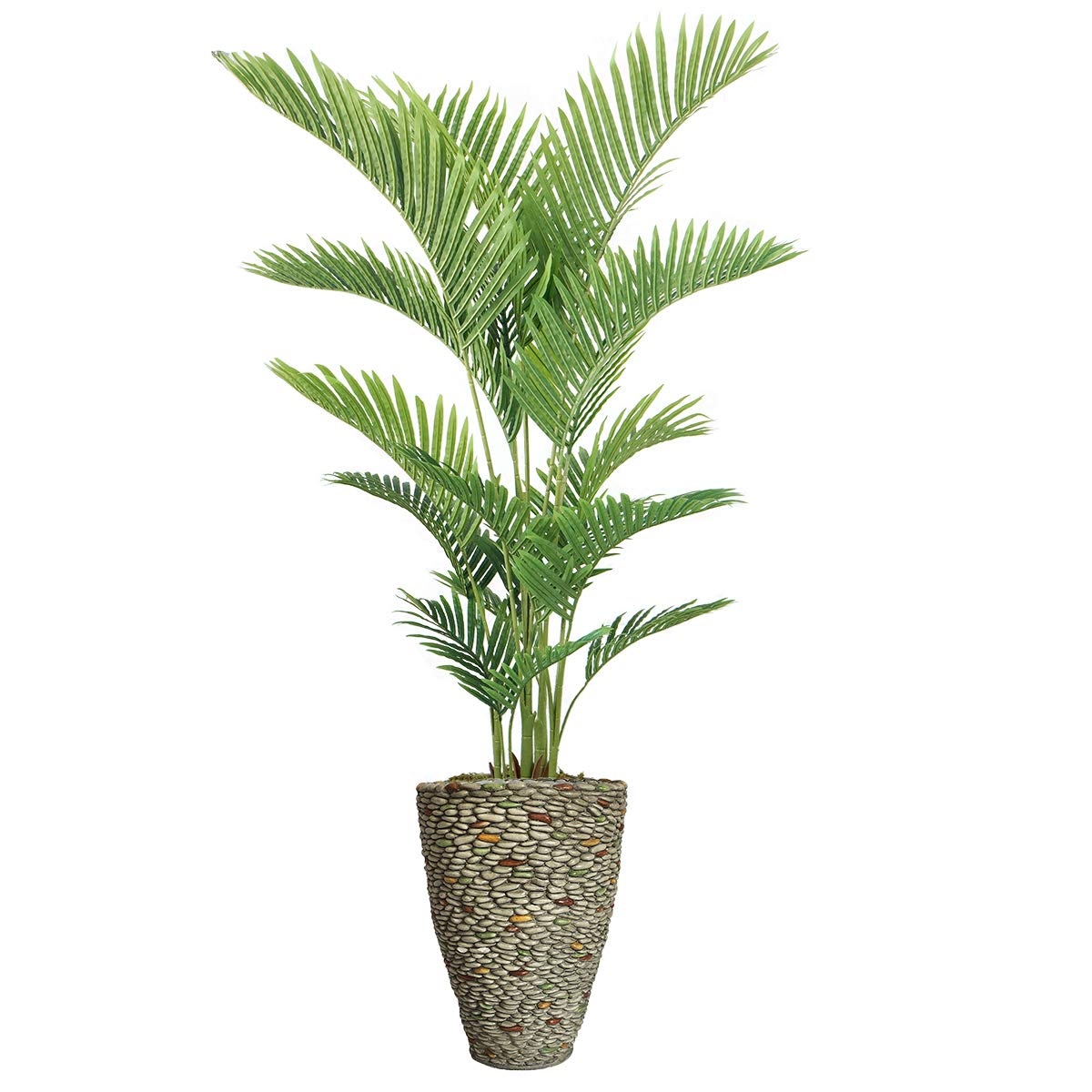 Vintage Green Emerald Artificial Faux Palm Tree with Fiberstone Planter - 77 Inch Tall Indoor/Outdoor Decor - Perfect for Living Room, Office, Patio, or Garden Decoration