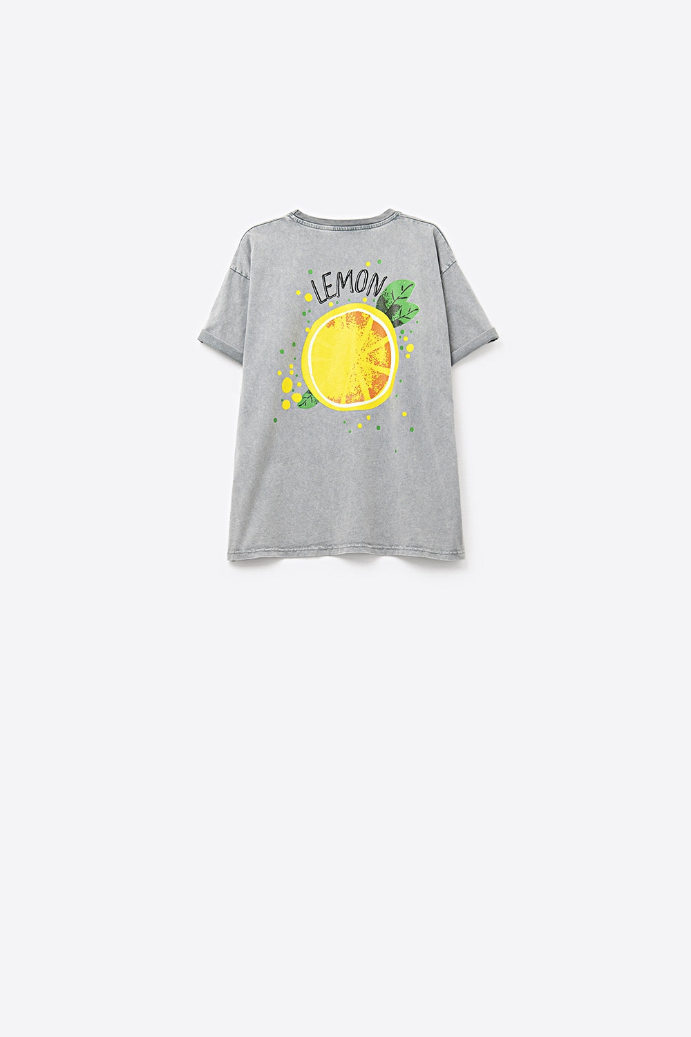 Italian Washed Gray T-Shirt with Lemon Print - Casual Wear for Men & Women, Perfect for Summer Outings and Beach Vacations