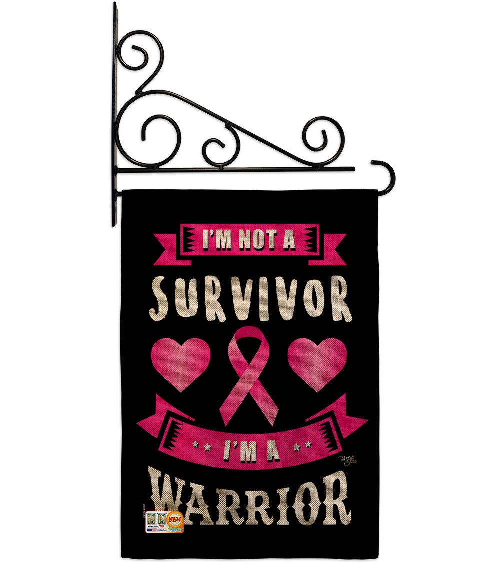 Pink Warrior Garden Flag Set - Double-Sided 13x18.5 Inch Inspirational Survivor Ribbon Yard Banner - Supports Cancer, Autism & BLM Awareness - Made in USA - Perfect for Front Yard, Garden Decor & Gift Giving