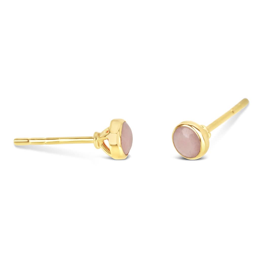 Pink Opal Mini Stud Earrings in Gold - October Birthstone Jewelry | Perfect Gift for Birthday, Anniversary & Everyday Wear