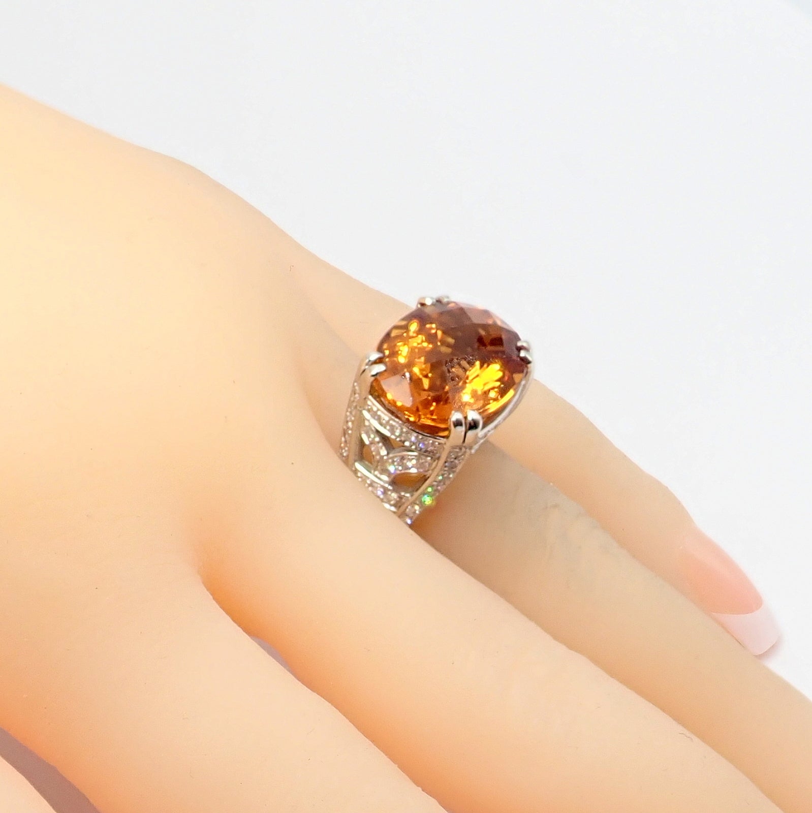Kieselstein Cord Platinum 2.5 Carat Diamond & Golden Citrine Cocktail Ring Size 6.5 - Elegant Evening Wear & Special Occasion Jewelry Gift