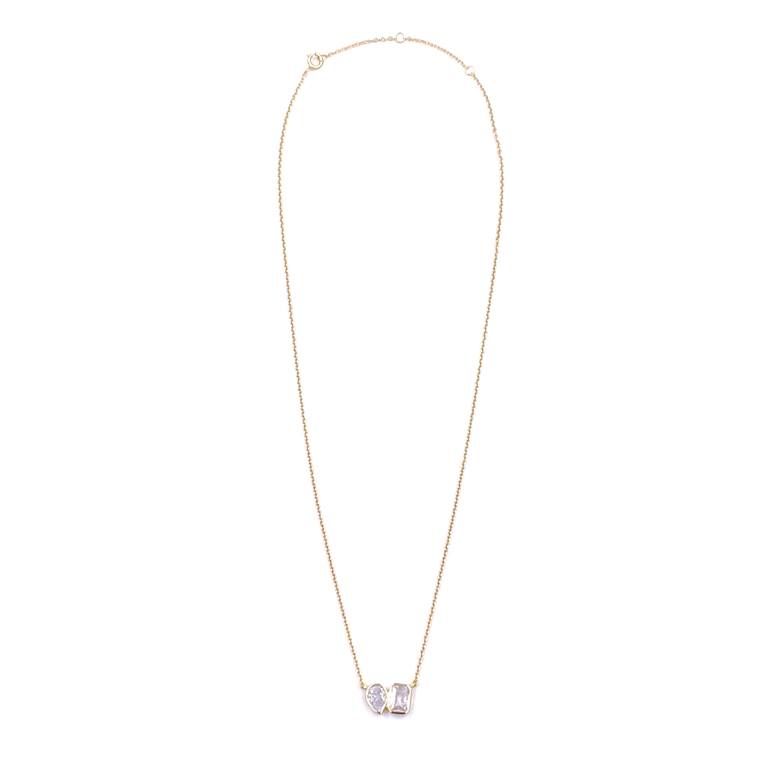 Ashley Gold Sterling Silver Gold Plated Double CZ Pendant Necklace for Women - Elegant Jewelry Gift for Birthday, Anniversary & Special Occasions