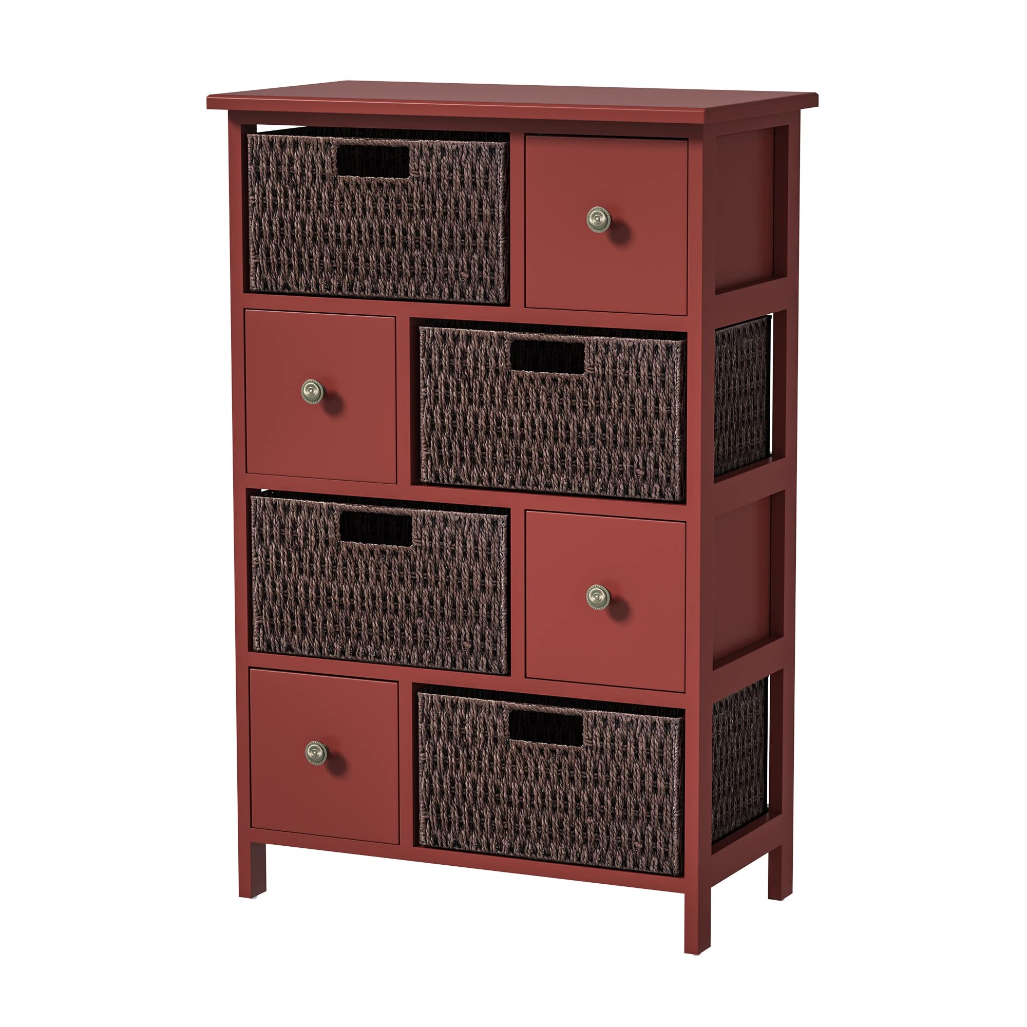 LINCHUN 4-Drawer Storage Cabinet with 4 Baskets - Durable Accent Cabinet for Kitchen, Dining Room, Entryway & Bedroom Organization - Perfect for Home Storage & Clutter Control (Red)