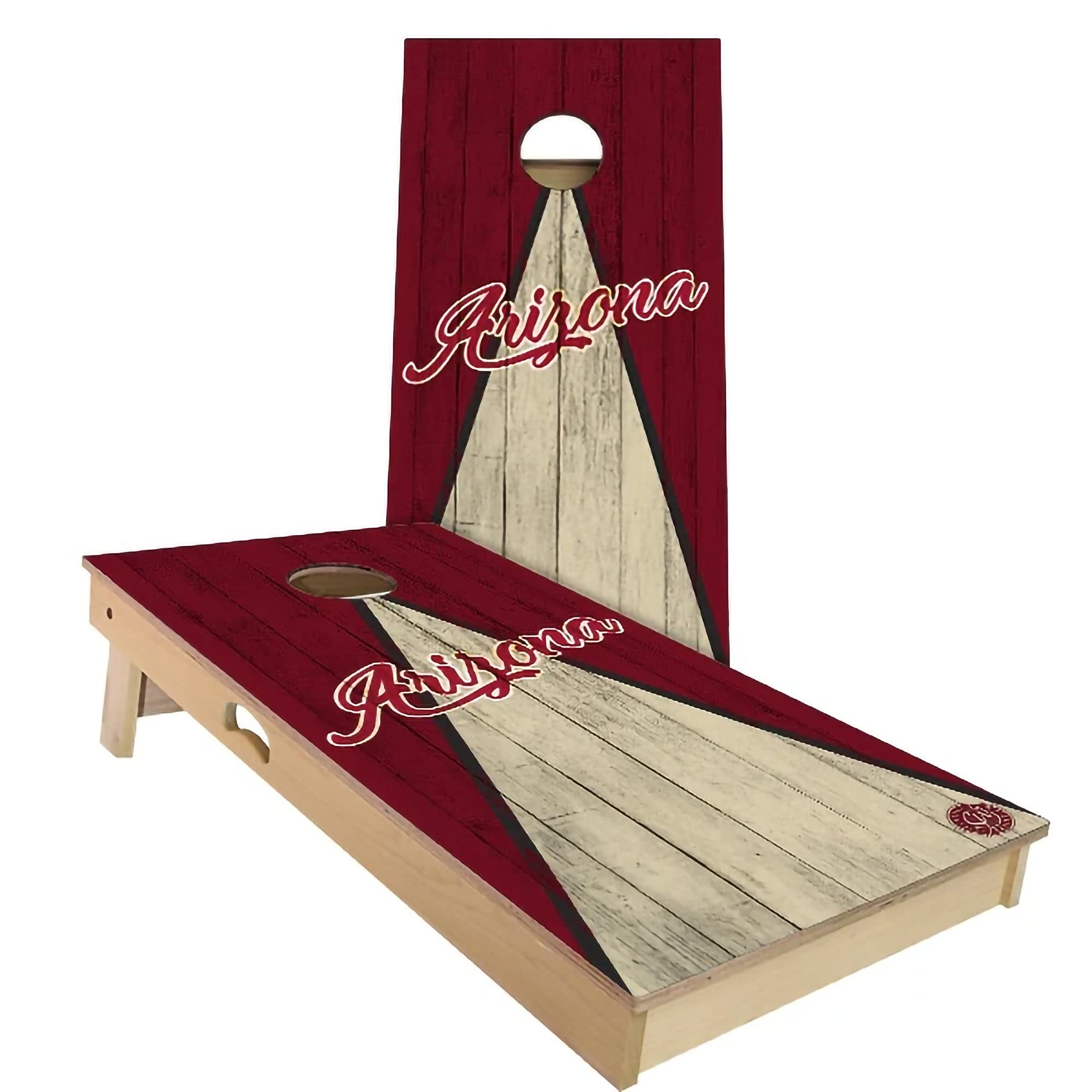 Arizona Triangle City Themed Cornhole Game Set - 2 Wooden Boards & 8 Bags - Outdoor Party & Tailgating Game for Backyard, BBQ & Camping - Multiple Sizes & Accessories Included