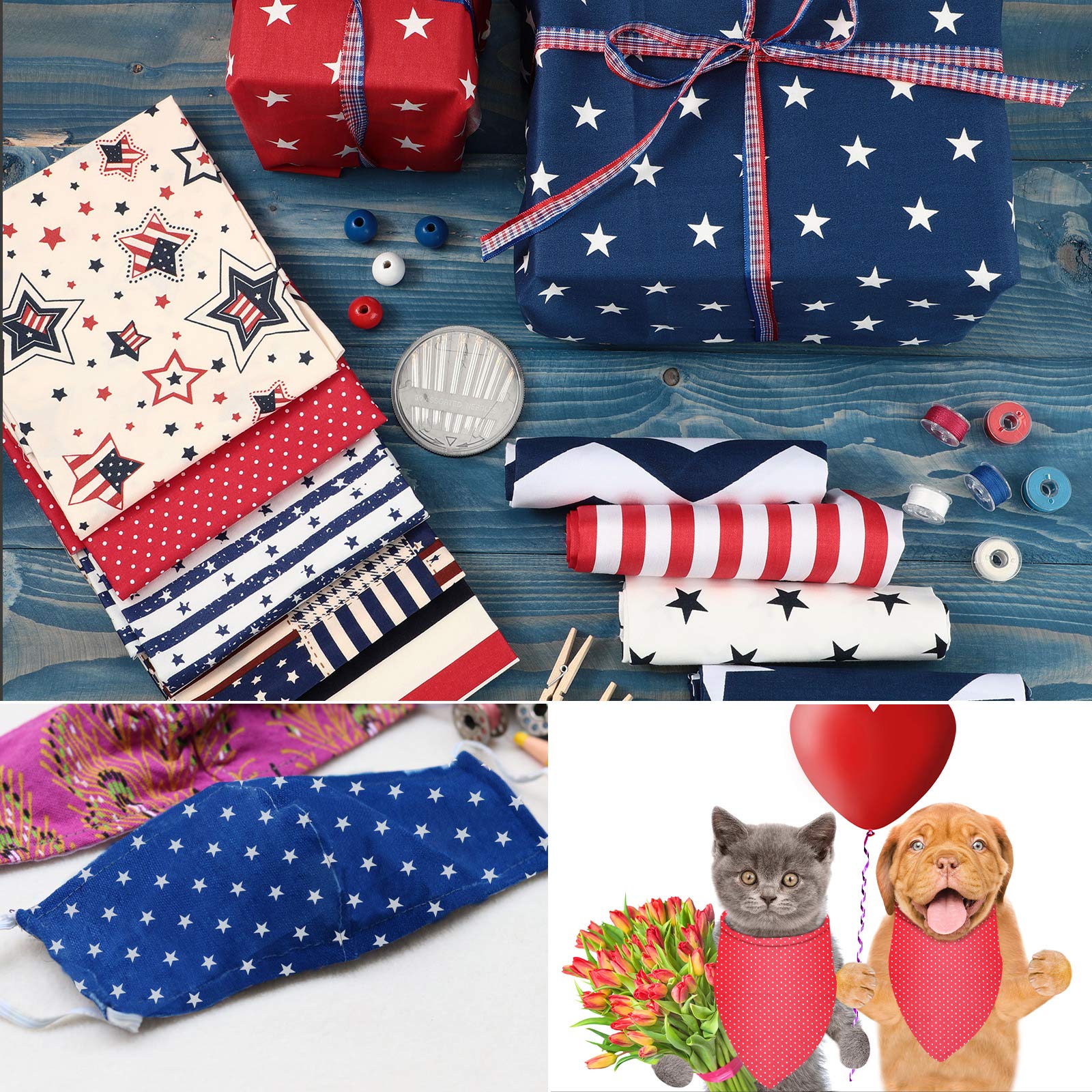 Tatuo 12-Piece Patriotic Fat Quarters Fabric Bundle - 15.7 x 19.6 Inch Stars and Stripes American Flag Print Quilting Material for DIY Sewing, Patchwork, Jeans, and Home Decor | Perfect for 4th of July, Independence Day, Memorial Day Crafts and Projects