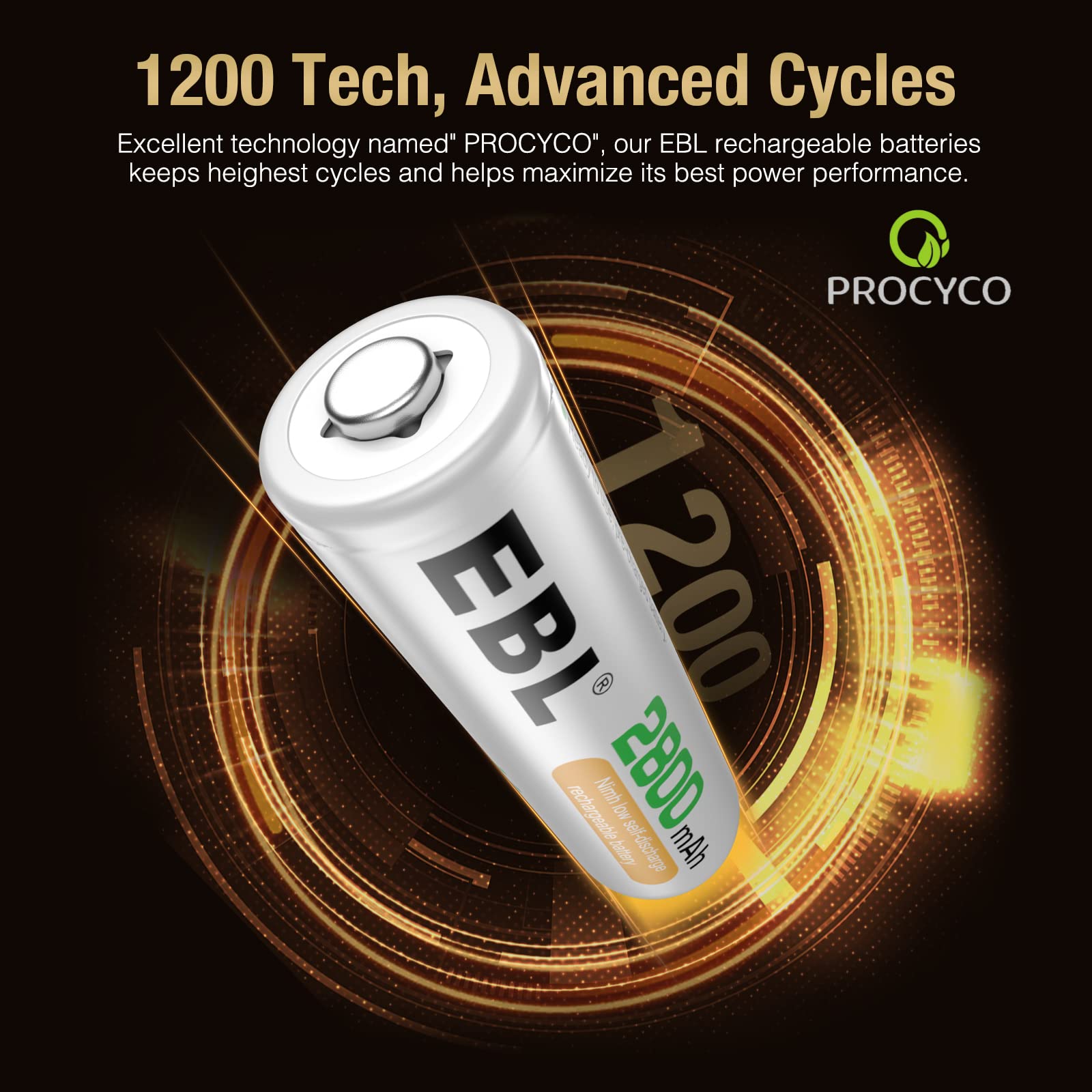 EBL 2800mAh AA Rechargeable Batteries 8-Pack - High Capacity Ni-MH Battery with Storage Case - Perfect for Digital Cameras, Game Controllers & Wireless Devices