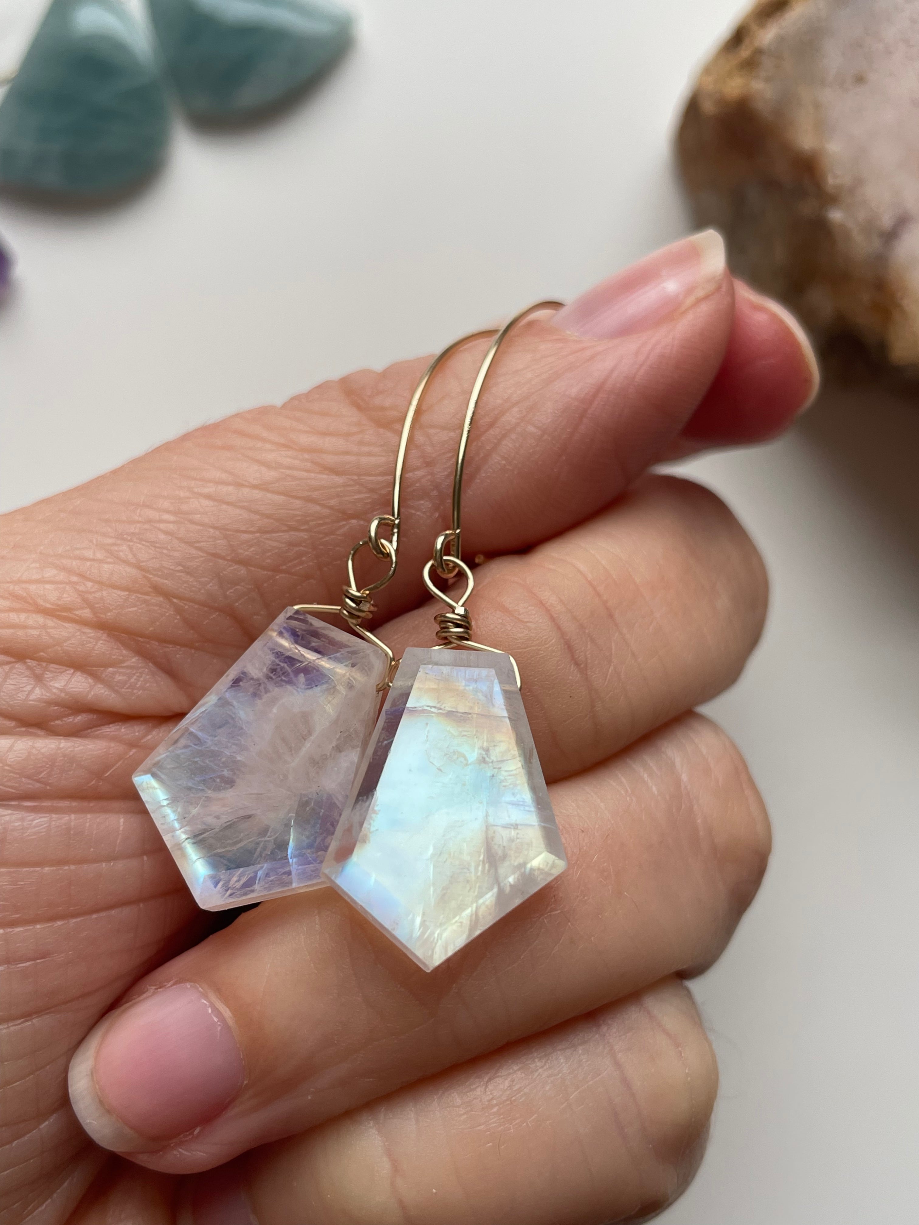 Rainbow Moonstone Drop Earrings - 14K Gold June Birthstone Jewelry for Women - Perfect for Weddings, Parties & Special Occasions