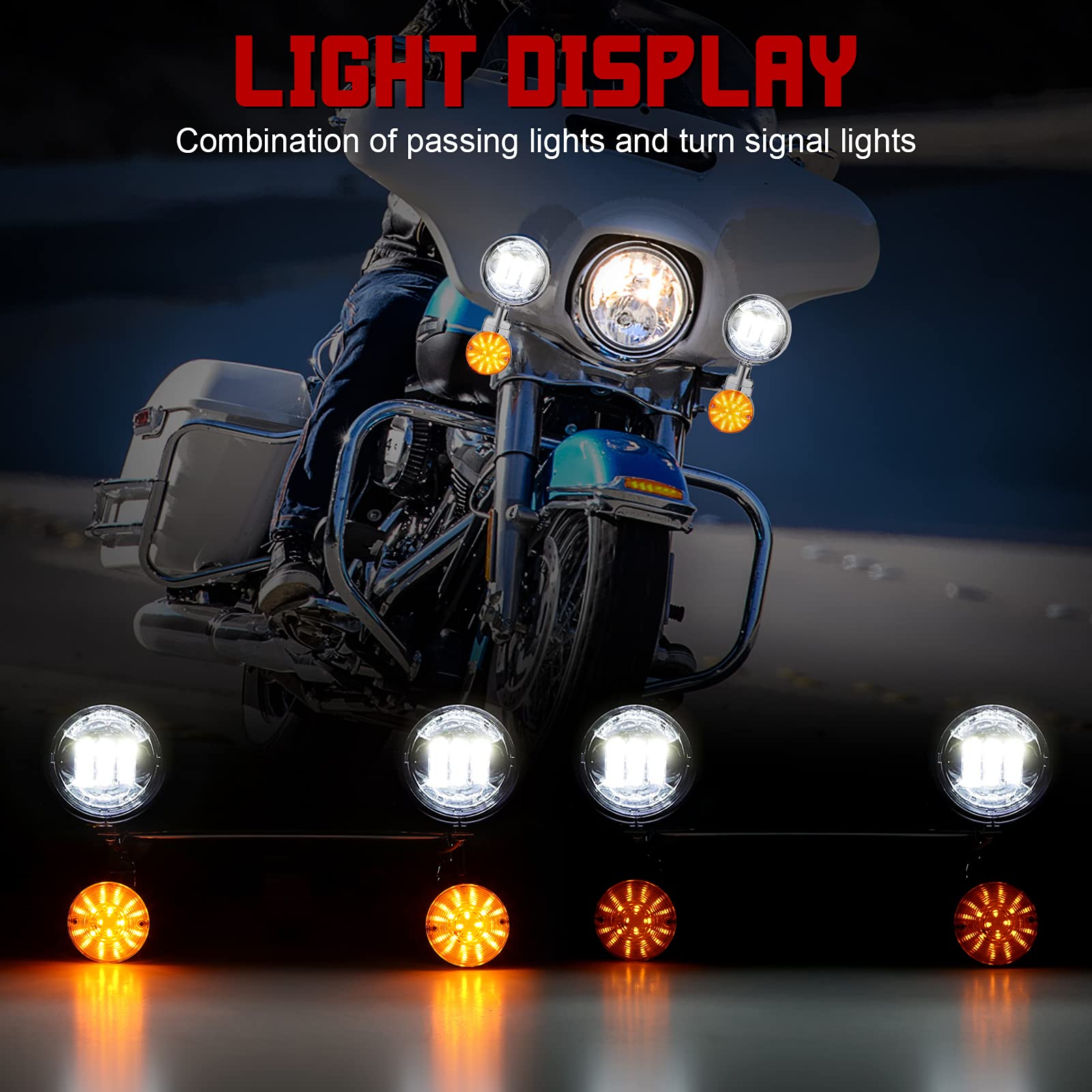 INNOGLOW Motorcycle LED Passing Light Bar with Turn Signals & Fog Lights - Chrome Steel for Harley, Suzuki, Kawasaki & Metric Cruisers - Perfect for Night Riding & Enhanced Visibility