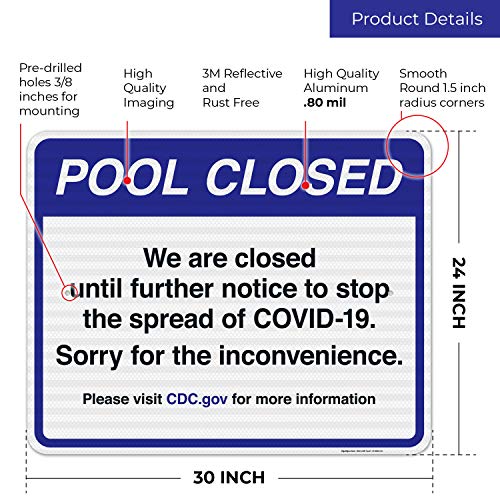 Pool Closed Sign - 24x30 Inches Reflective Aluminum (SI-6669) | 3M EGP Fade-Resistant | Indoor/Outdoor Use | Made in USA | Perfect for Public Pools, Water Parks & Backyard Safety