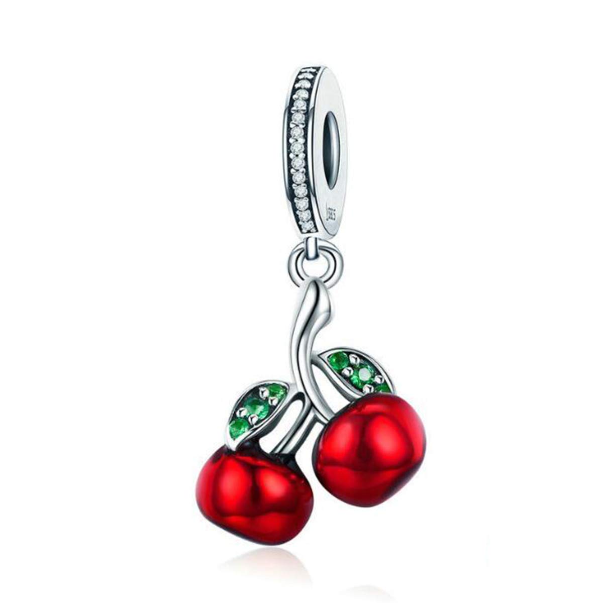 925 Sterling Silver Red Enamel Fruit Charm Bead for Pandora Bracelets - Christmas Gift, Party Jewelry & Everyday Wear